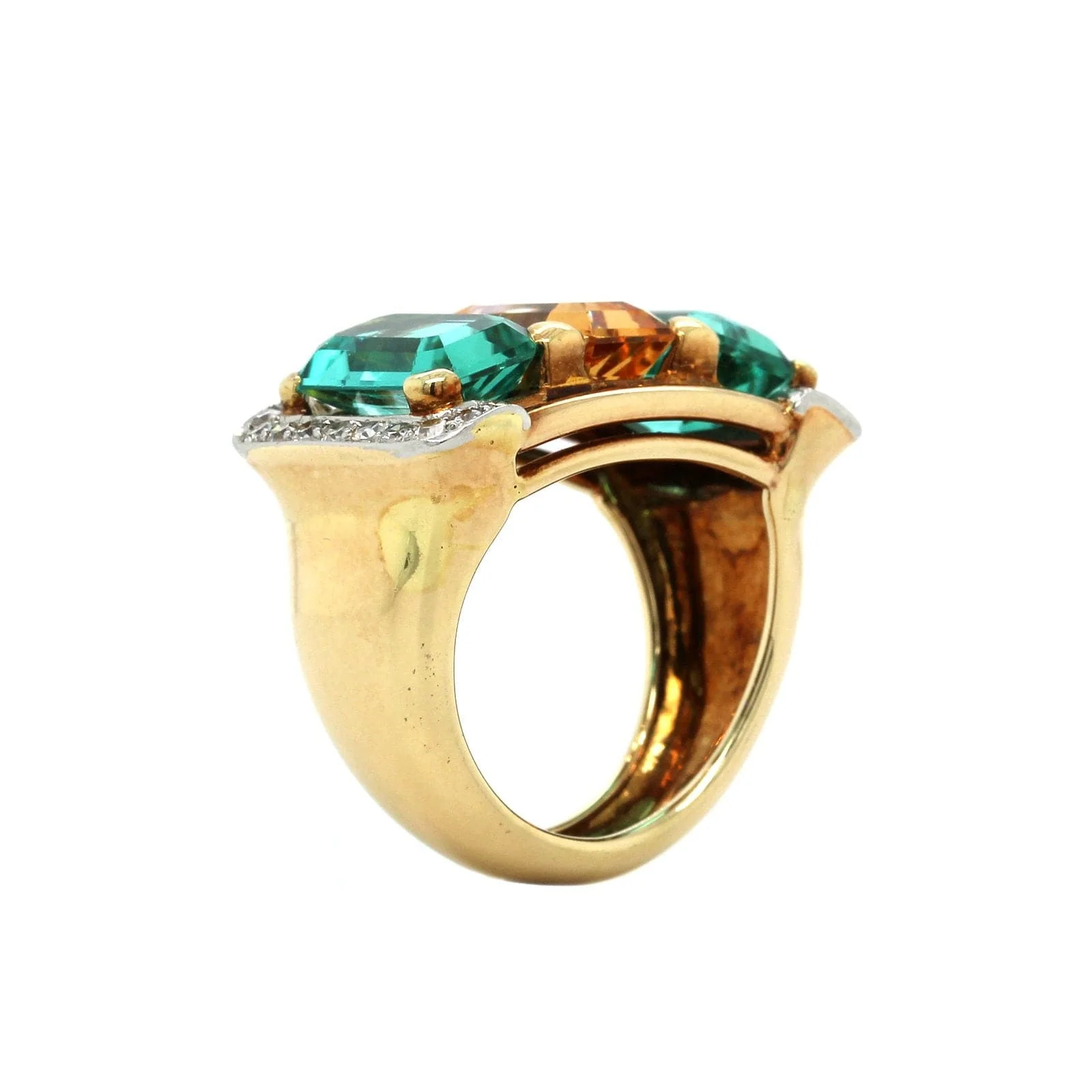 14K Yellow Gold 3 Stone Tourmaline and Topaz Diamond Ring - Image 3