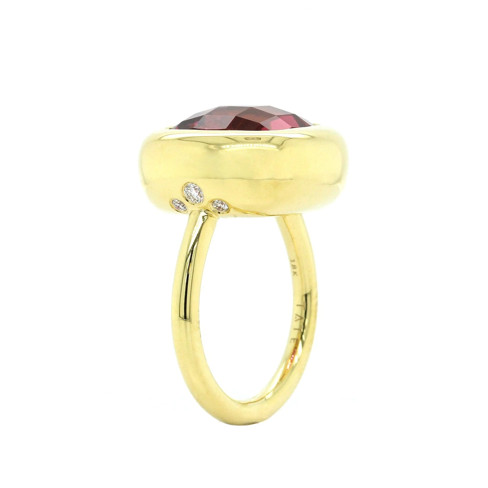 18K Yellow Gold Pink Cushion Tourmaline Diamond Ring - Image 2