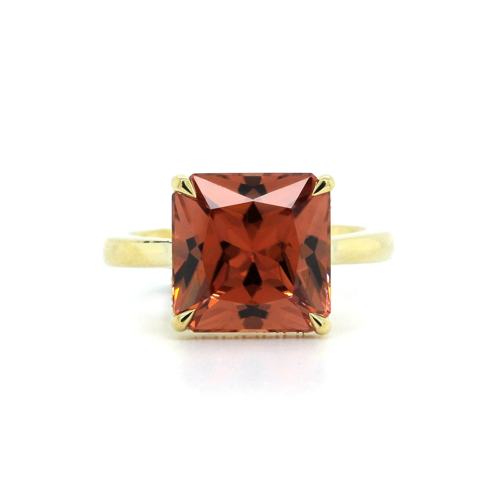 18K Yellow Gold Zircon Diamond Hidden Halo Ring