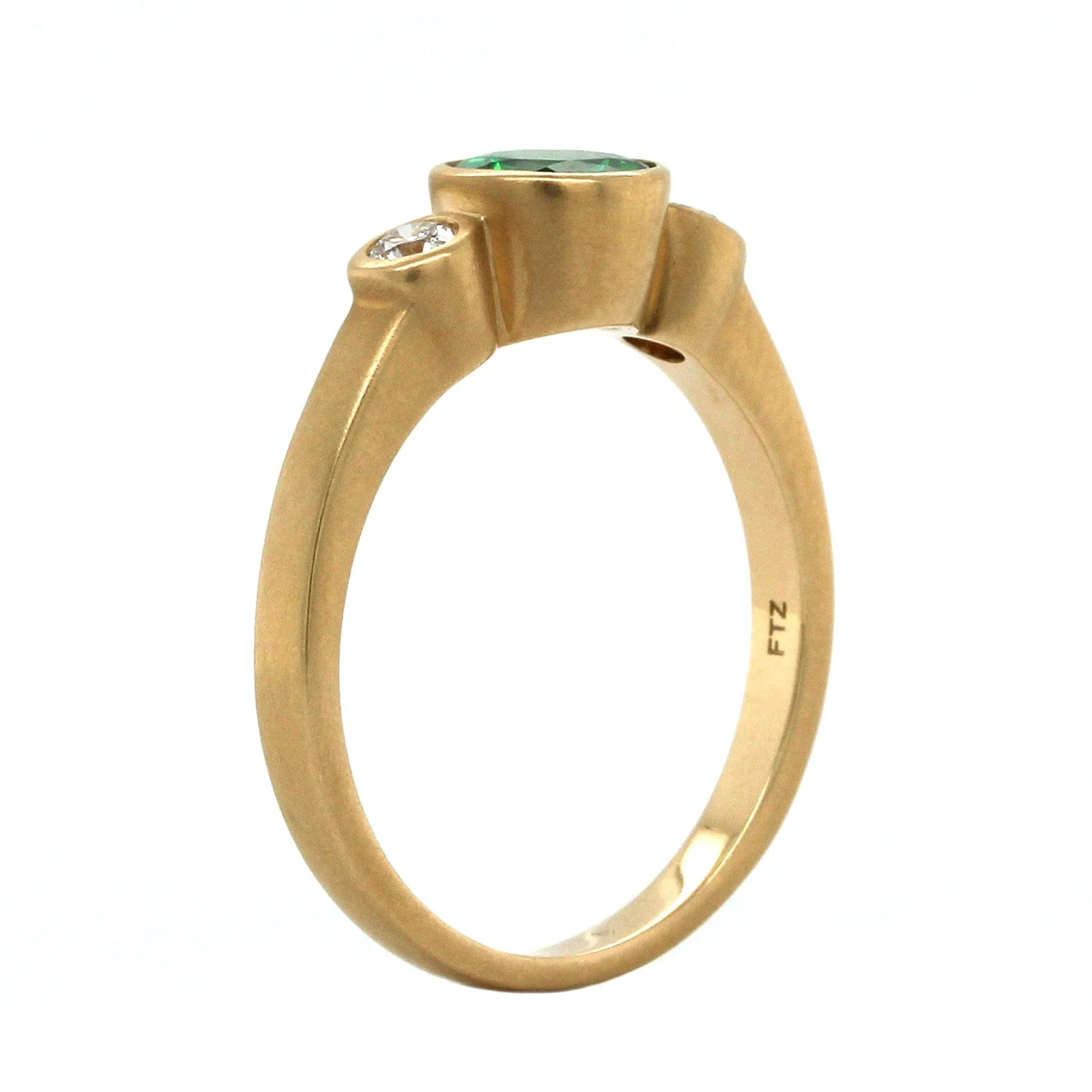 14K Yellow Gold Tsavorite Diamond 3 Stone Ring - Image 2