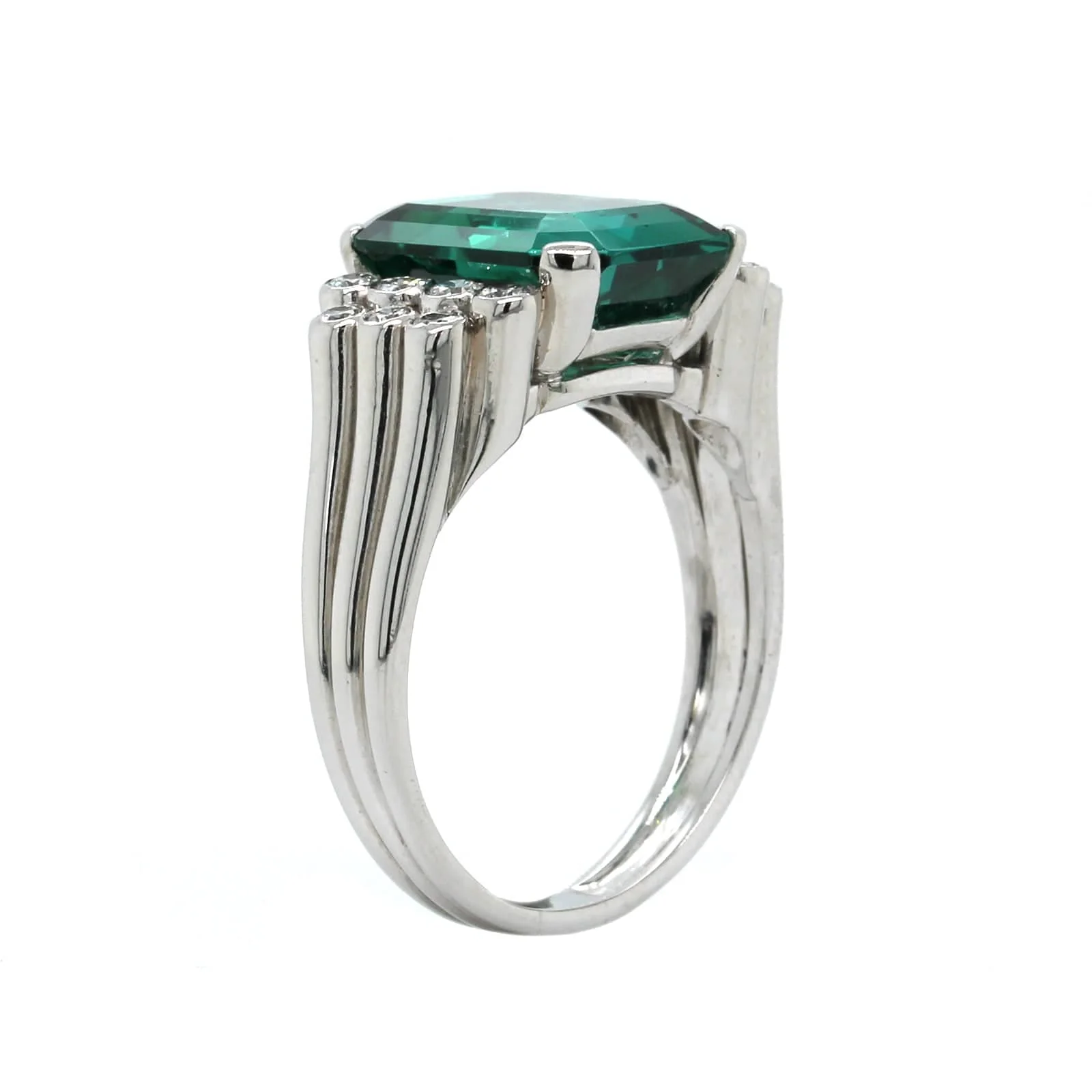 Platinum Emerald Cut Tourmaline Diamond Ring - Image 2
