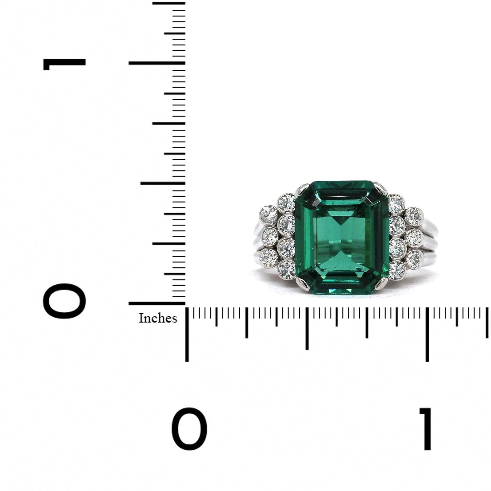 Platinum Emerald Cut Tourmaline Diamond Ring - Image 3