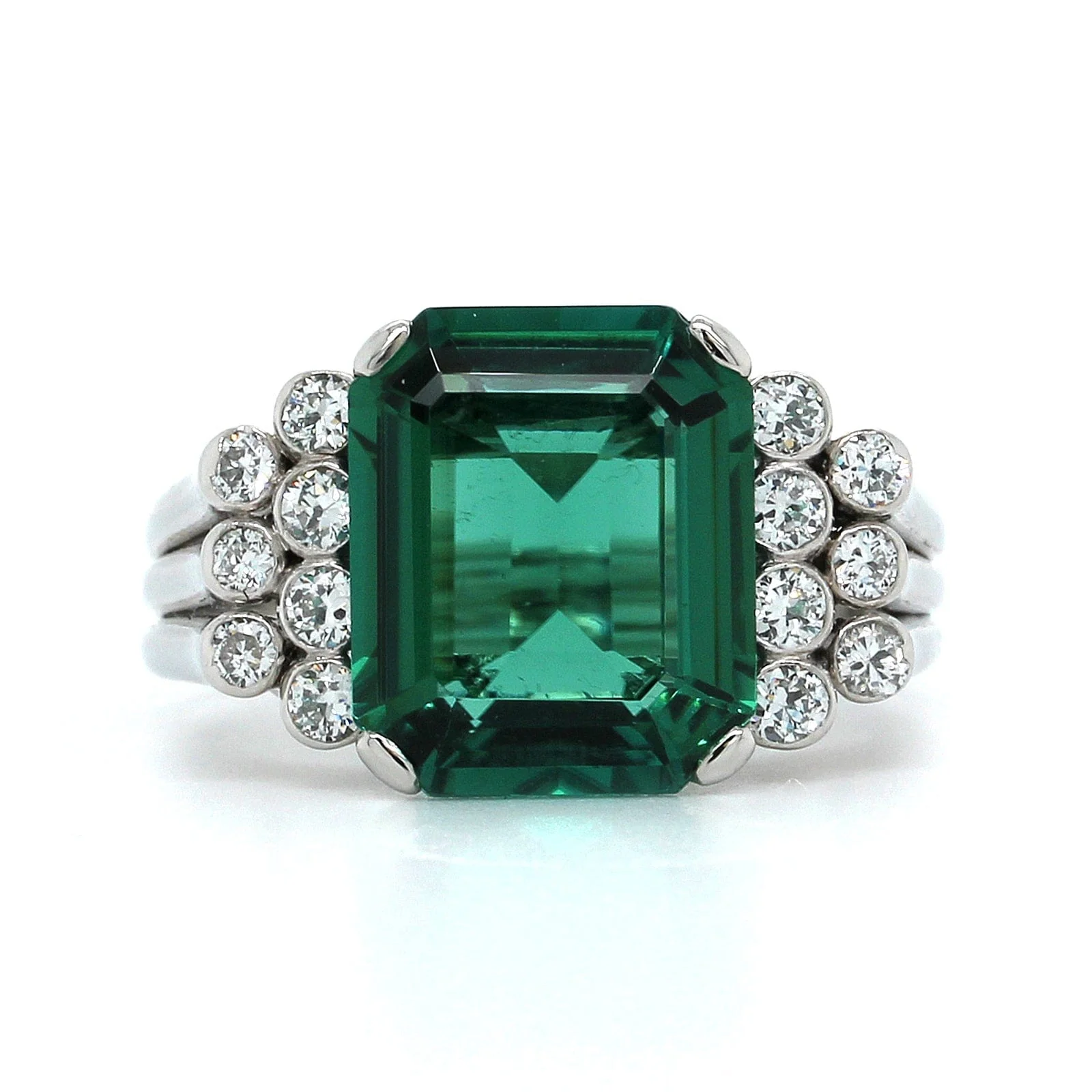 Platinum Emerald Cut Tourmaline Diamond Ring - Image 4