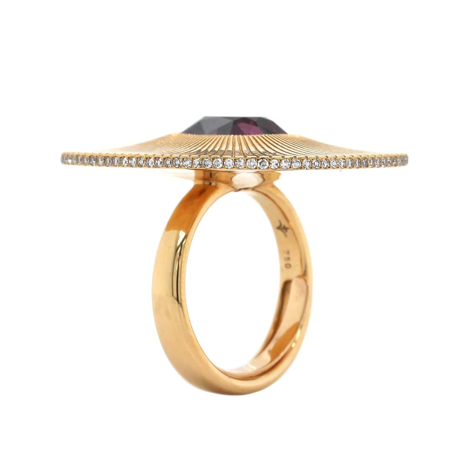 18K Rose Gold Pink Spinel Diamond Disc Ring - Image 3