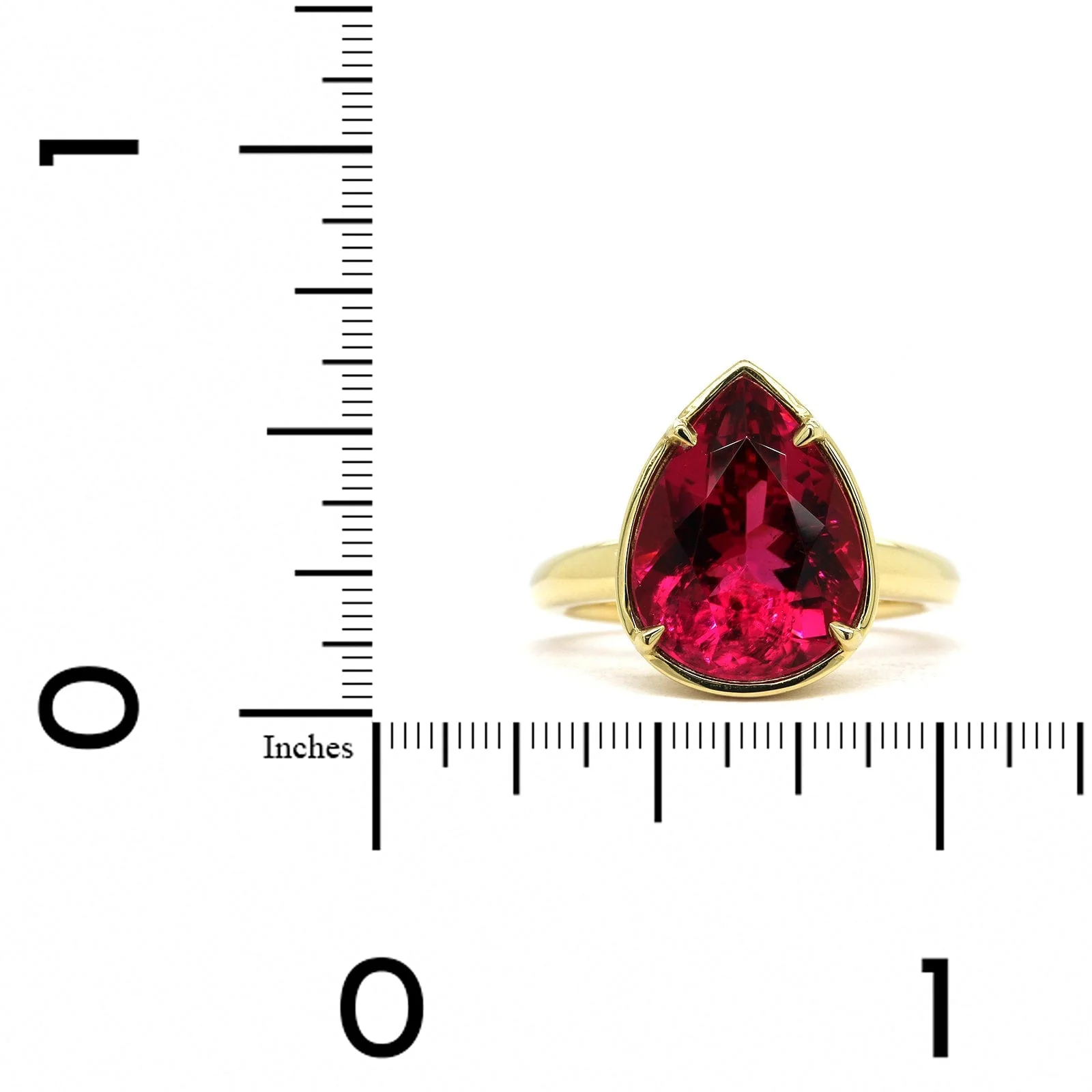 18K Yellow Gold Pear Shape Rubellite Ring - Image 4