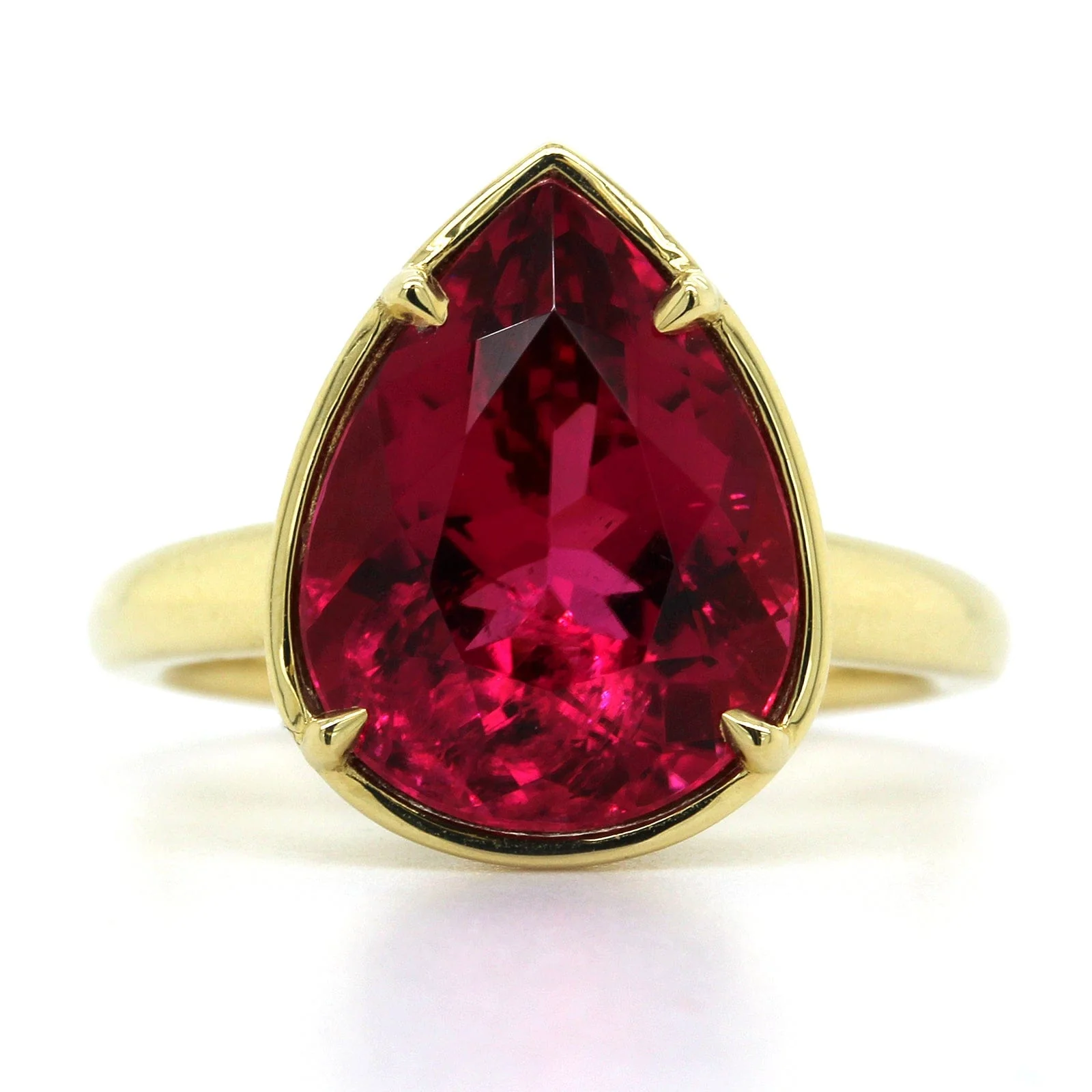 18K Yellow Gold Pear Shape Rubellite Ring - Image 5