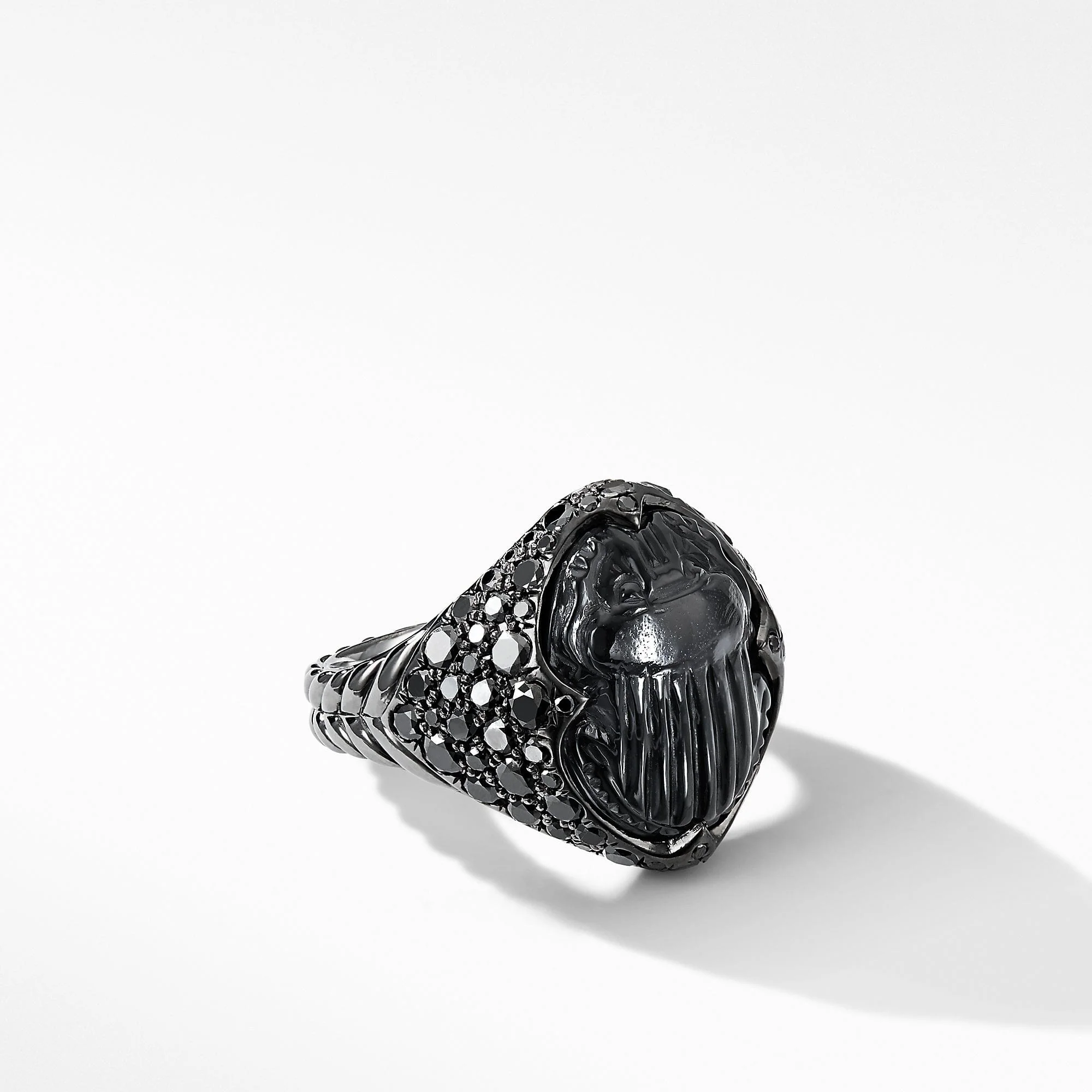 Petrvs Pinky Ring in 18K White Gold with Black Rhodium, Black Onyx and Pavé Black Diamonds