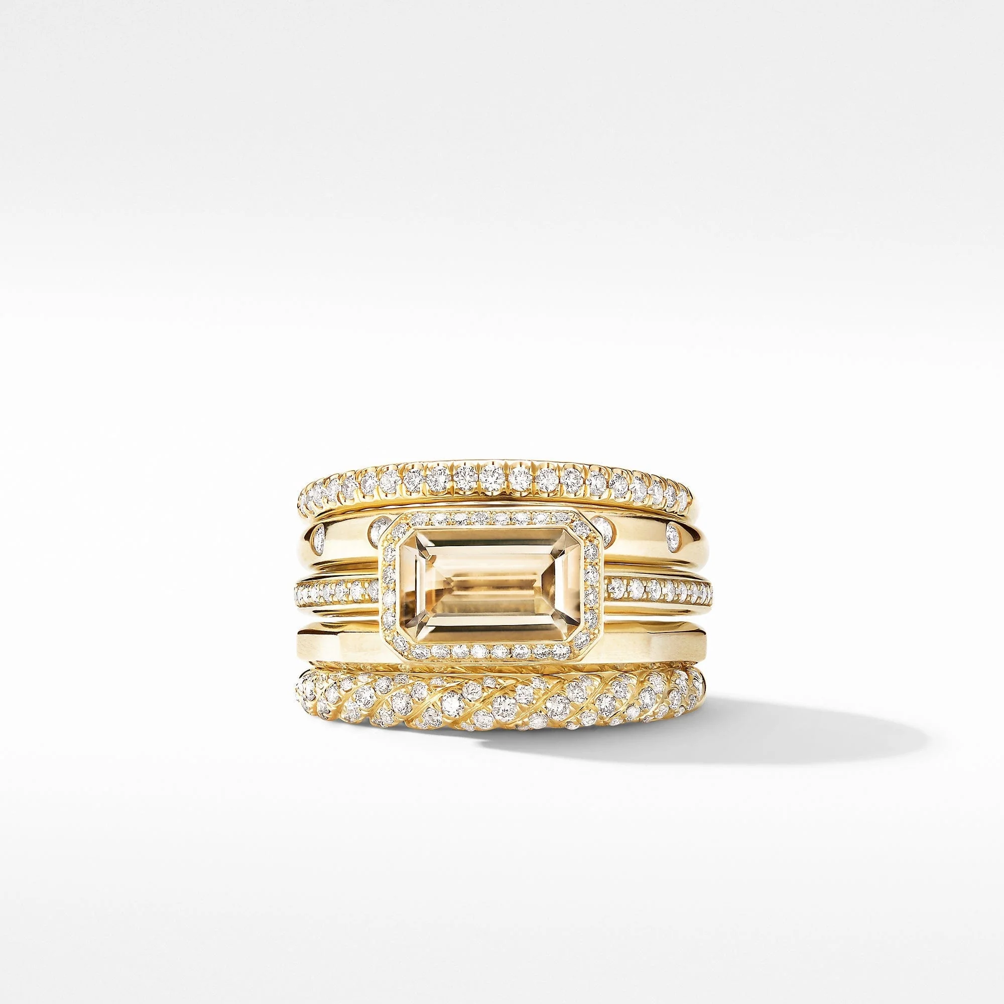 Stax Statement Ring in 18K Yellow Gold with Champagne Citrine and Pavé Diamonds - Image 3