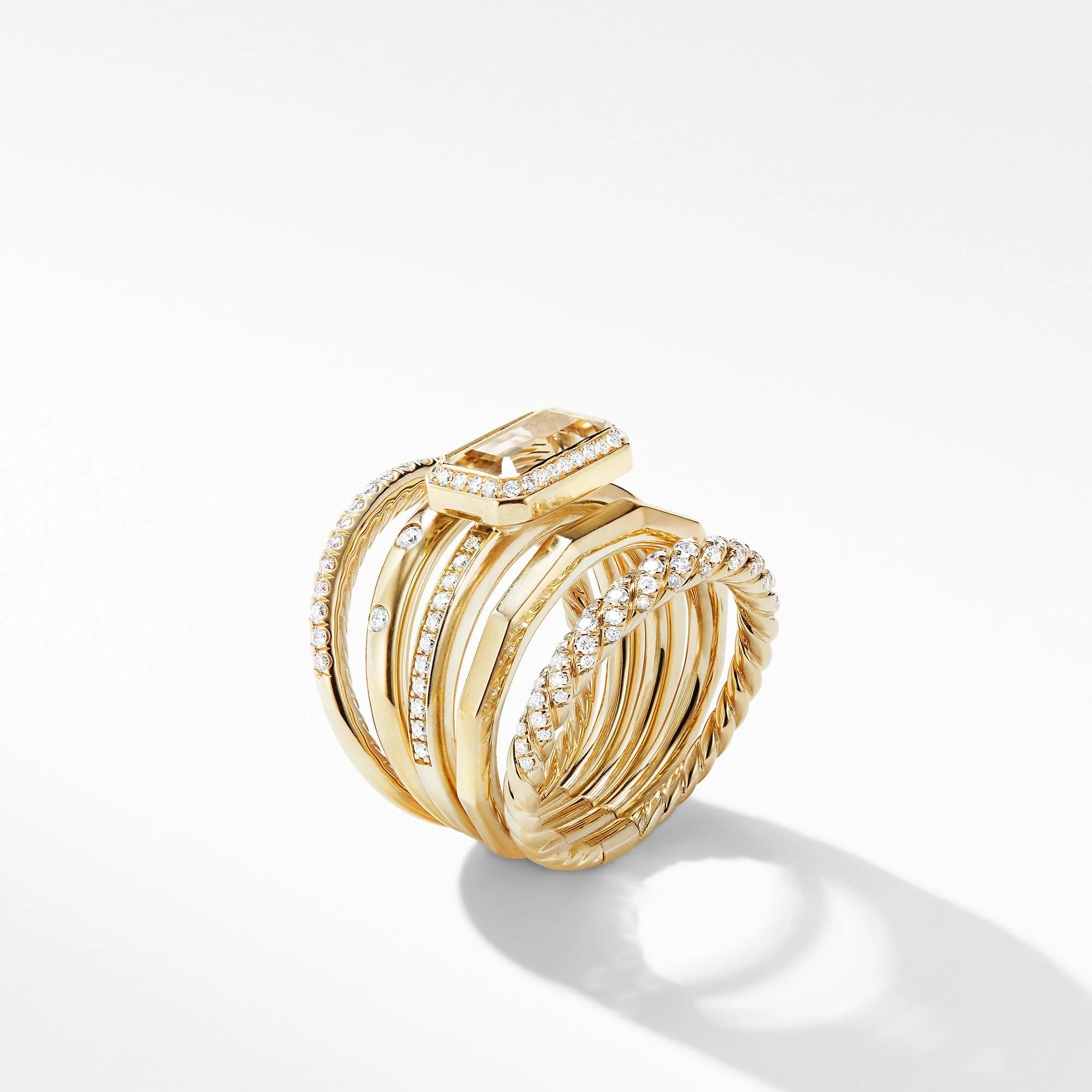 Stax Statement Ring in 18K Yellow Gold with Champagne Citrine and Pavé Diamonds - Image 4