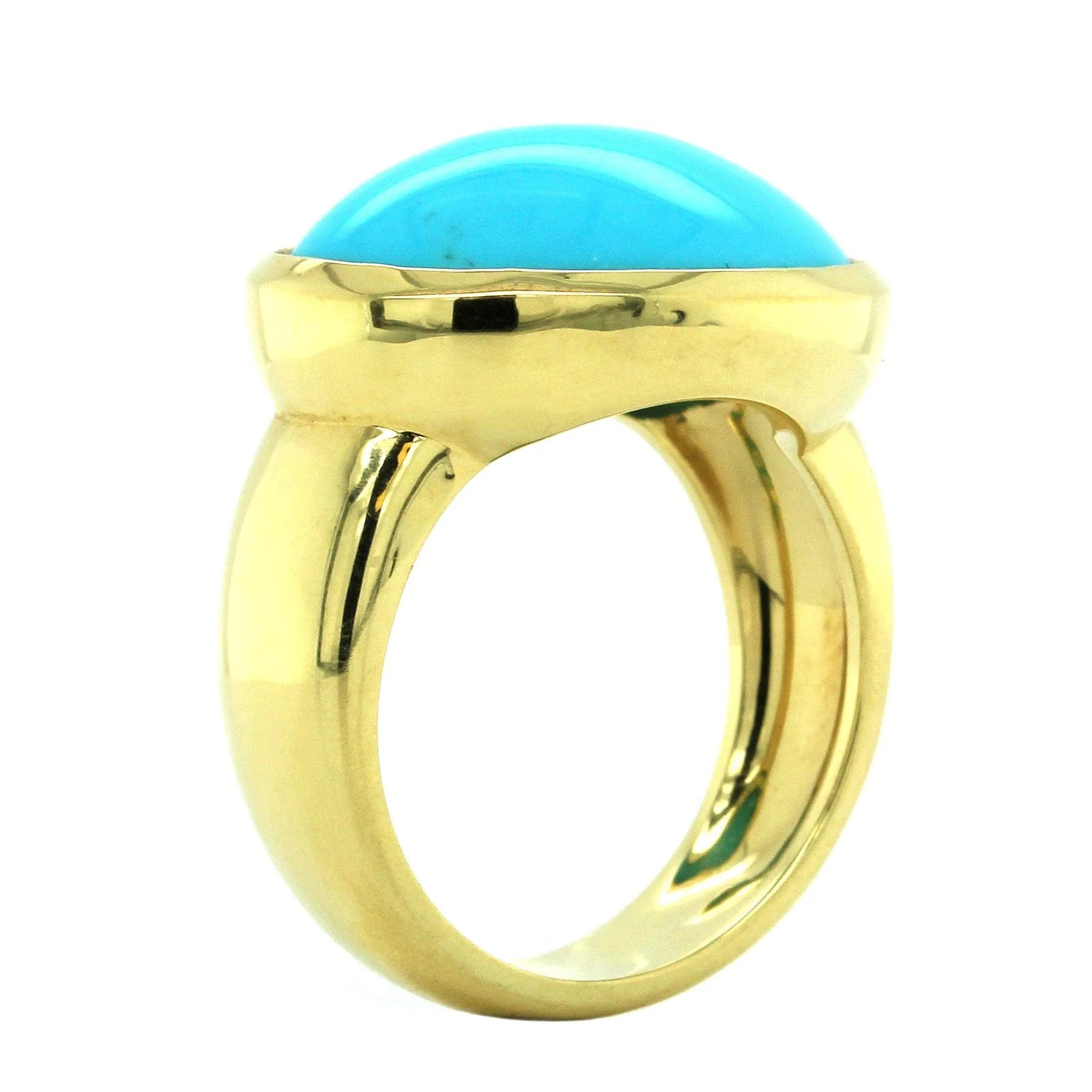18K Yellow Gold Oval Arizona Turquoise Ring - Image 3