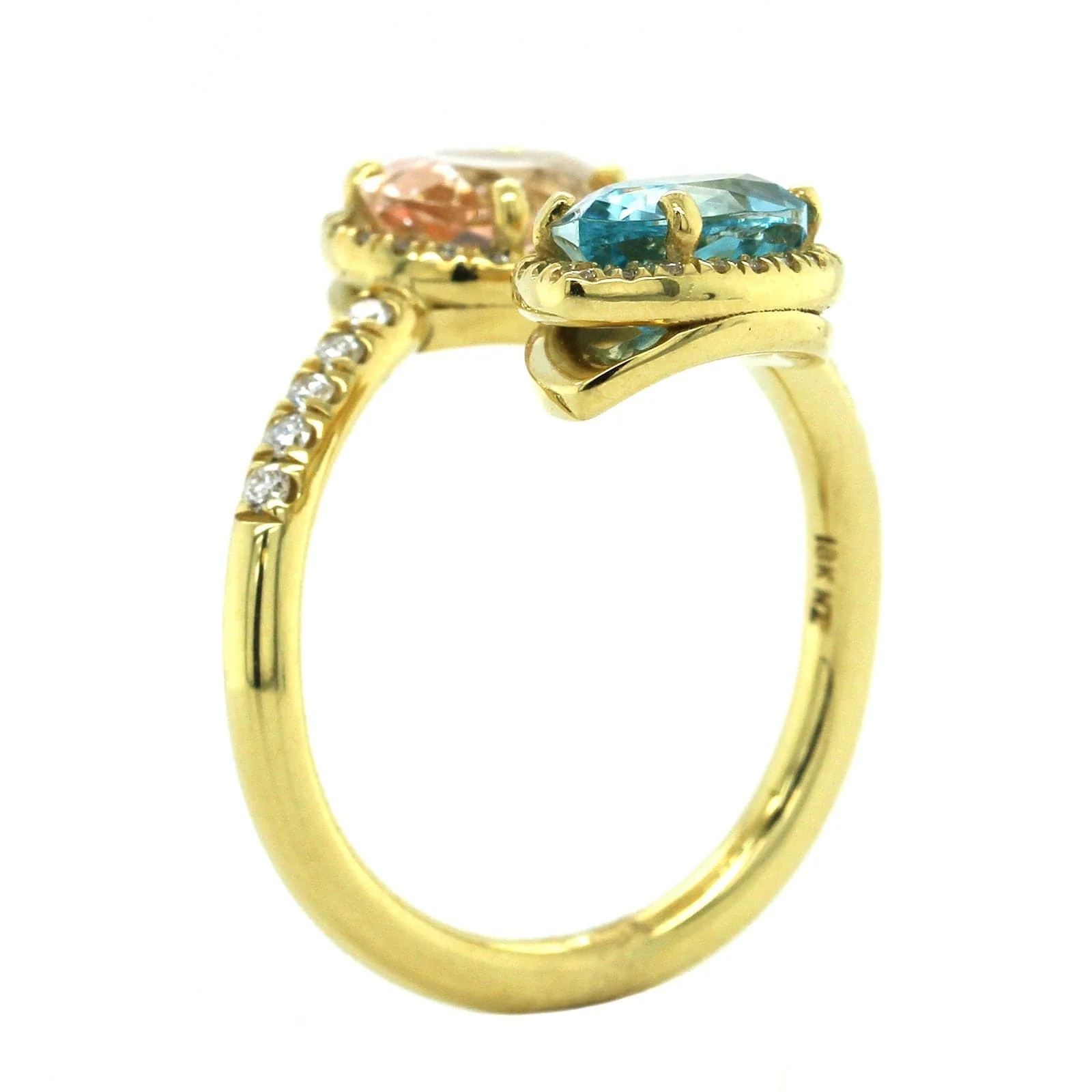 18K Yellow Gold Morganite and Aquamarine Bypass Ring - Image 3