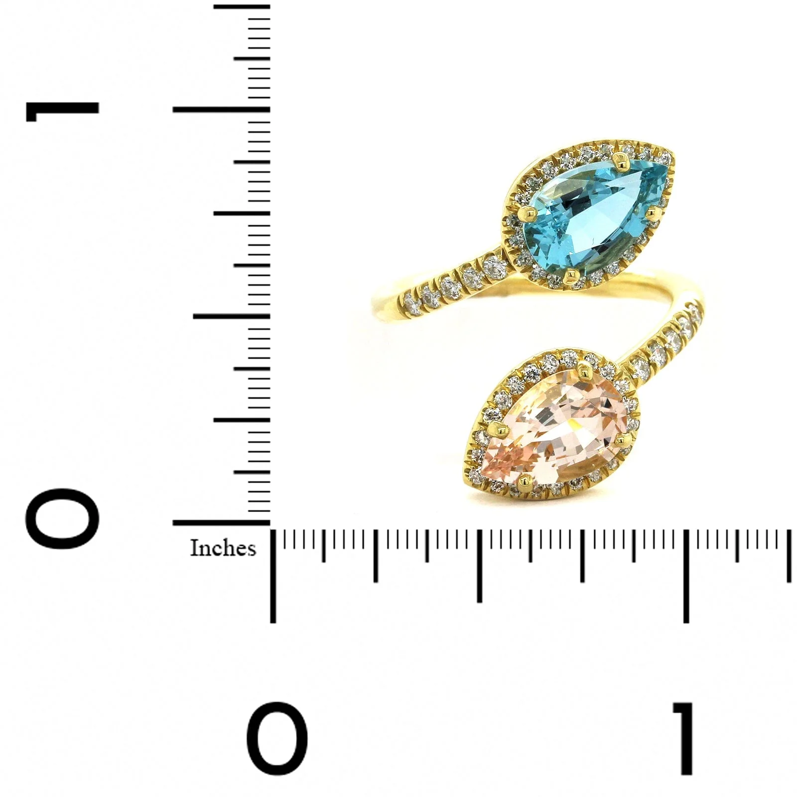 18K Yellow Gold Morganite and Aquamarine Bypass Ring - Image 4