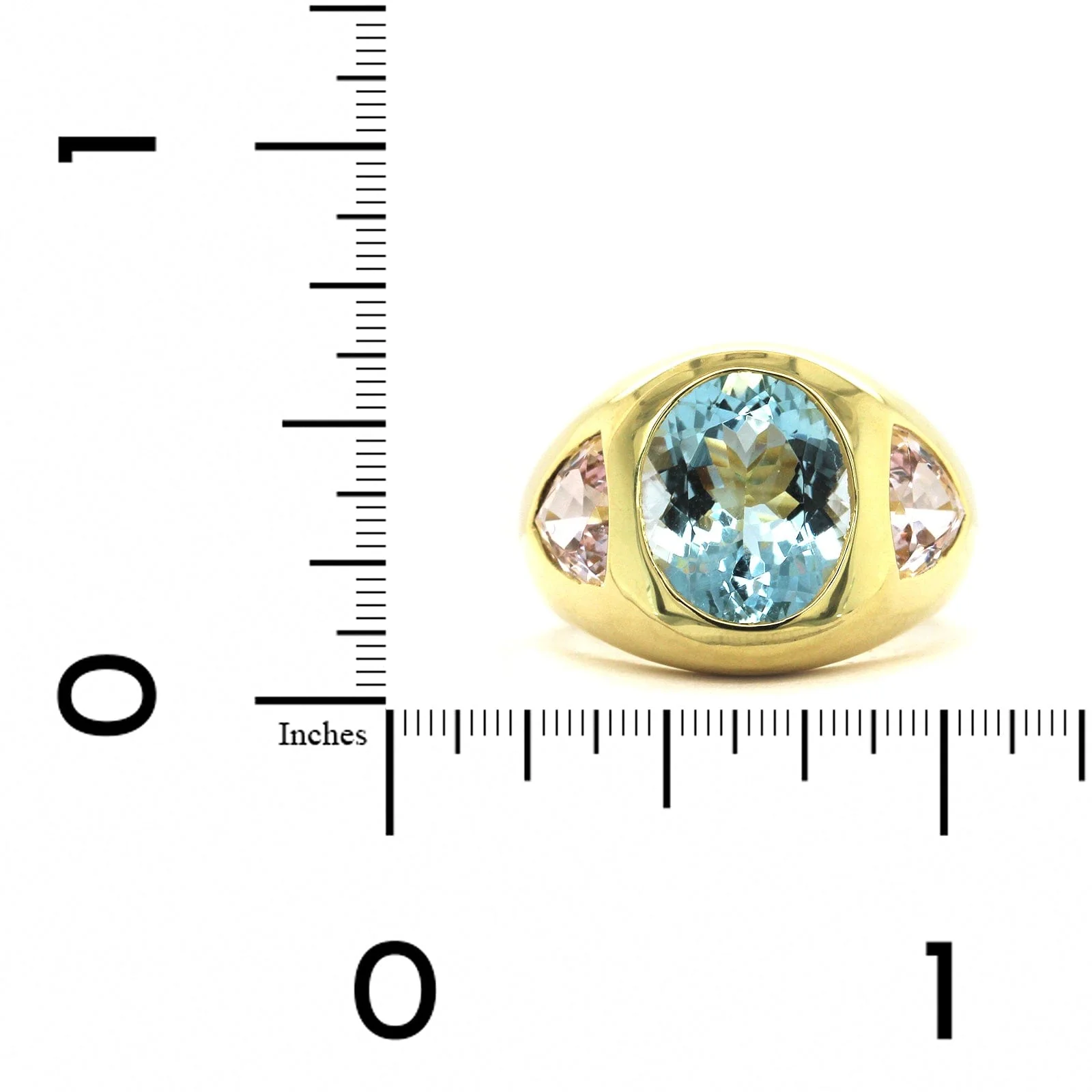 18K Yellow Gold Gypsy Aquamarine and Morganite Ring - Image 4