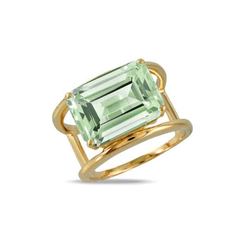 18K Yellow Gold Prasiolite Satin Finish Ring