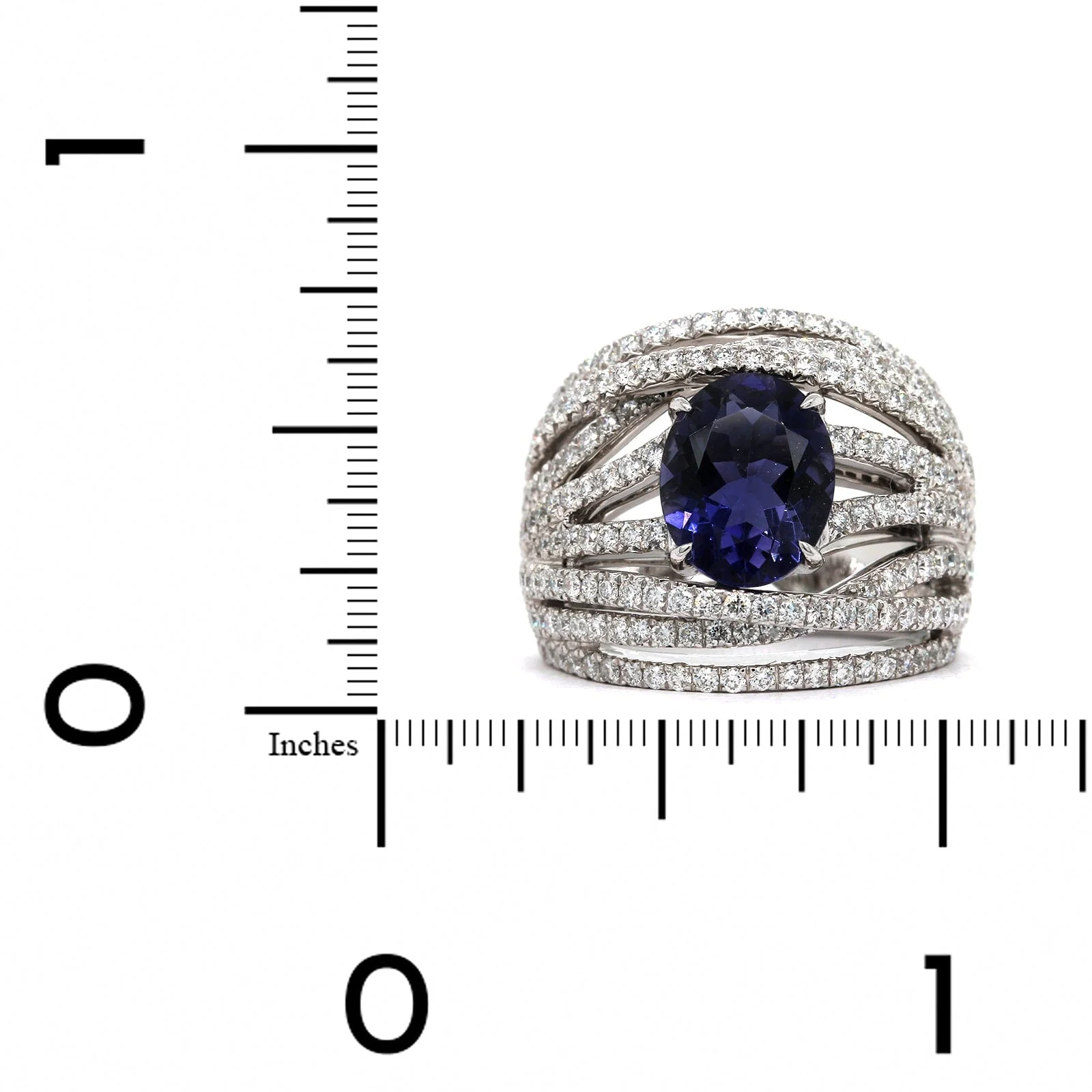 18K White Gold Oval Iolite and Diamond Ring - Image 3