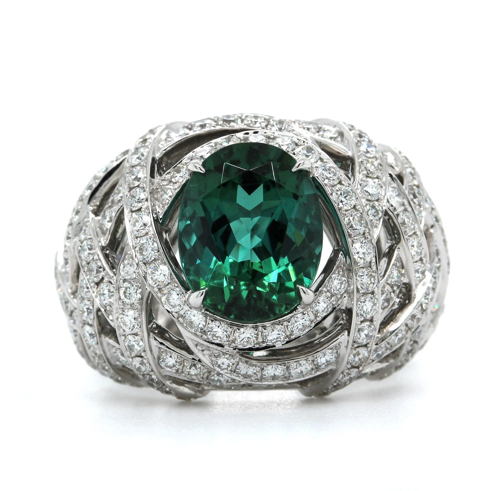 18K White Gold Green Tourmaline Diamond Ring - Image 4