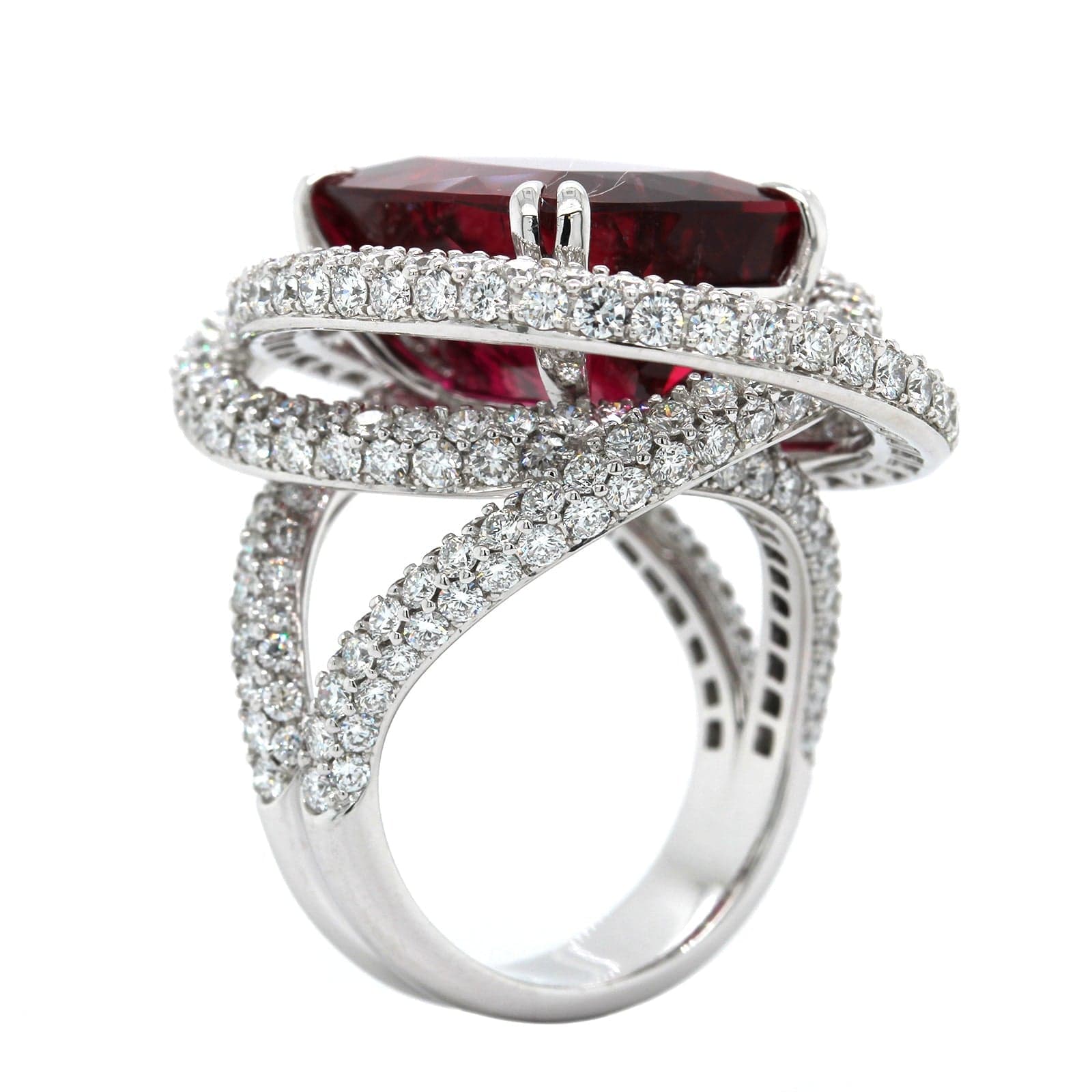 18K White Gold Cushion Red Rubellite Diamond Ring - Image 2