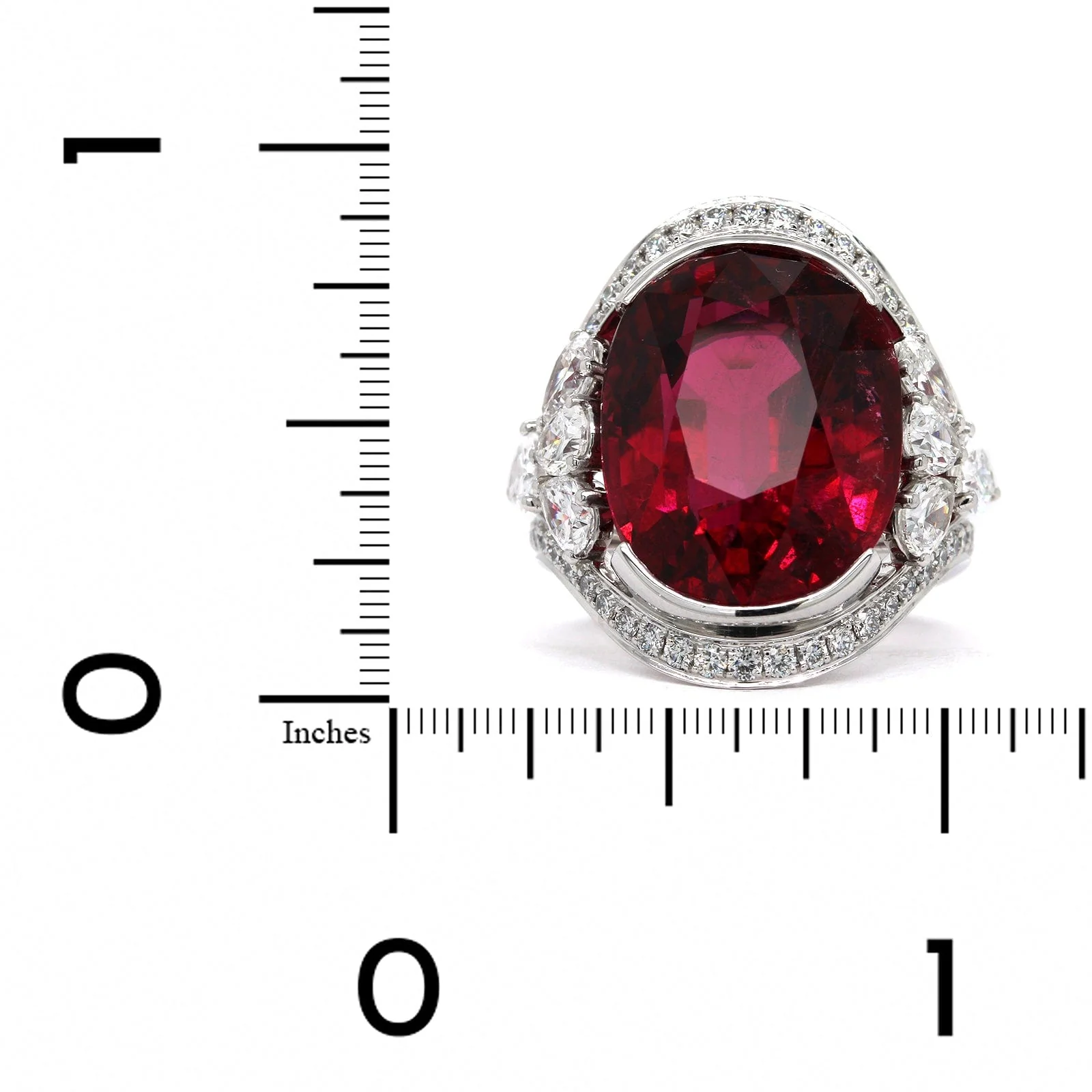 18K White Gold Cushion Red Rubellite Diamond Ring - Image 3