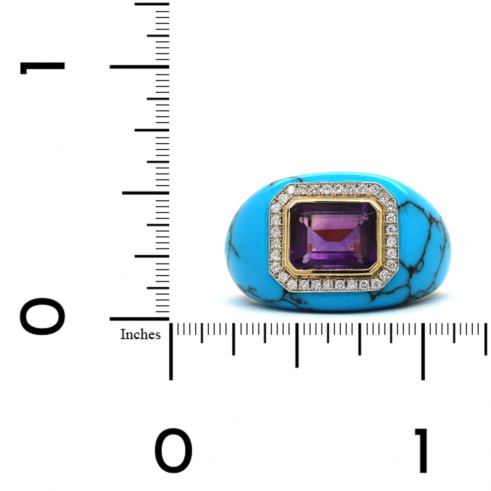 Emily P. Wheeler 18K Yellow Gold Turquoise and Amethyst Chubby Ring - Image 4