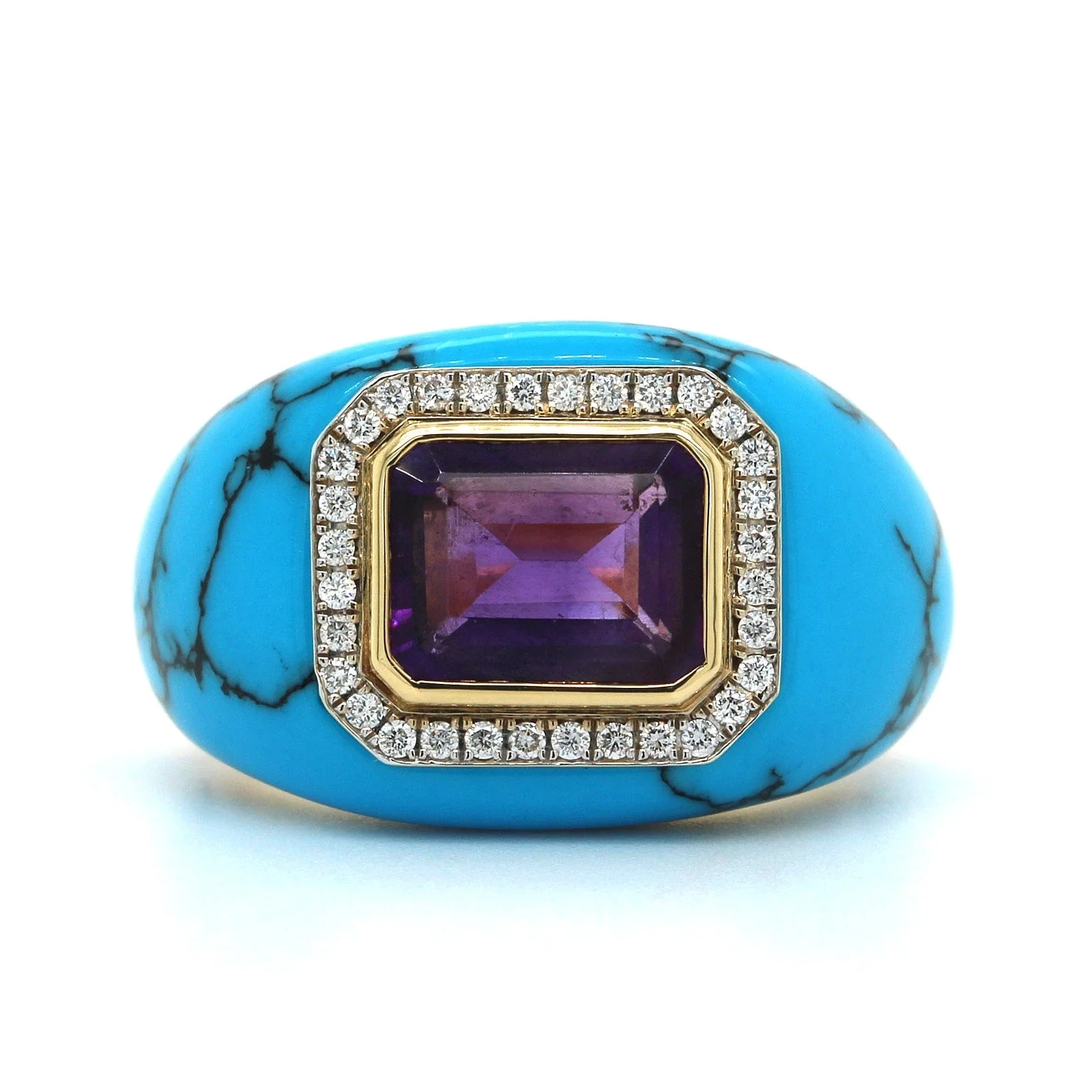 Emily P. Wheeler 18K Yellow Gold Turquoise and Amethyst Chubby Ring - Image 5