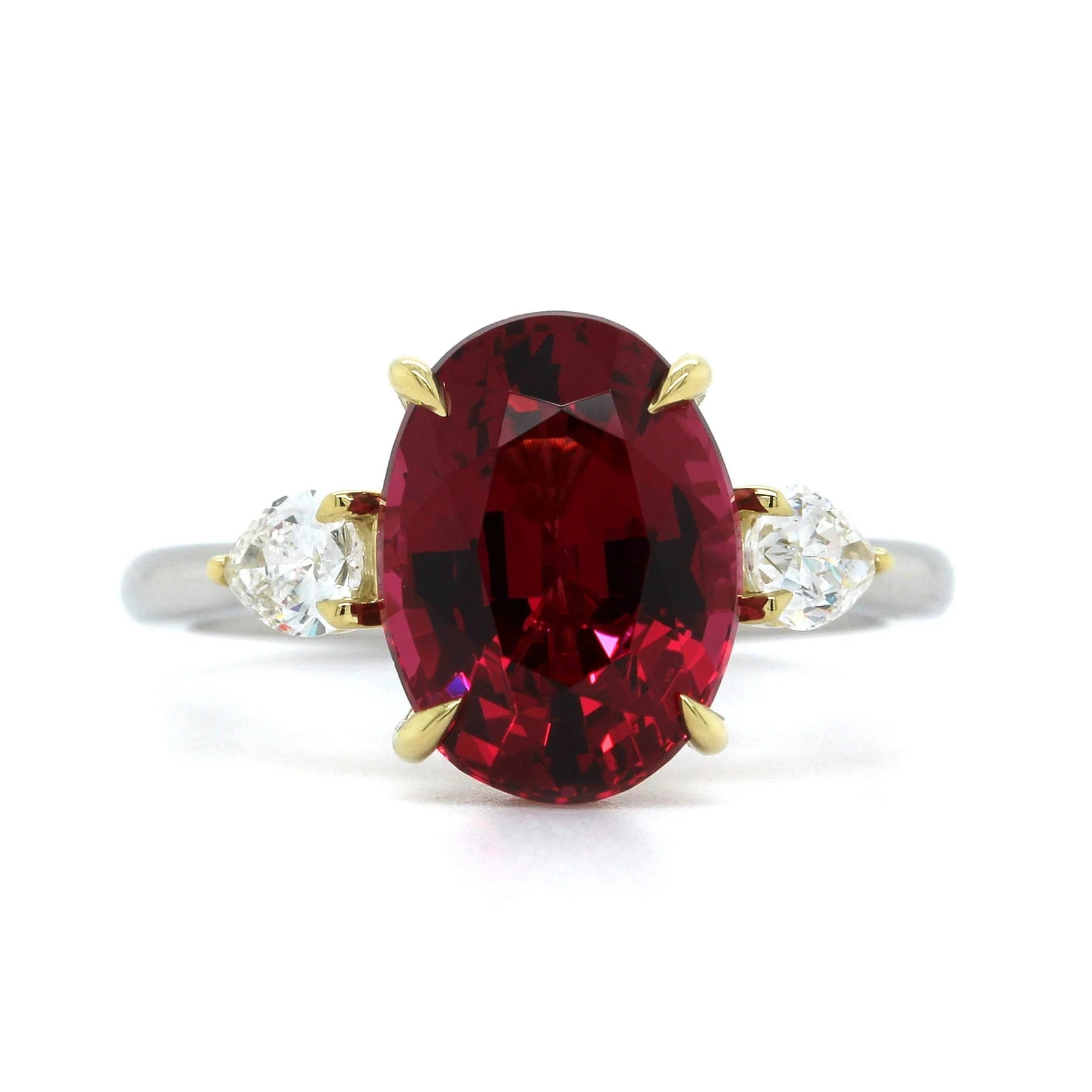 Platinum 3 Stone Oval Spinel Diamond Ring