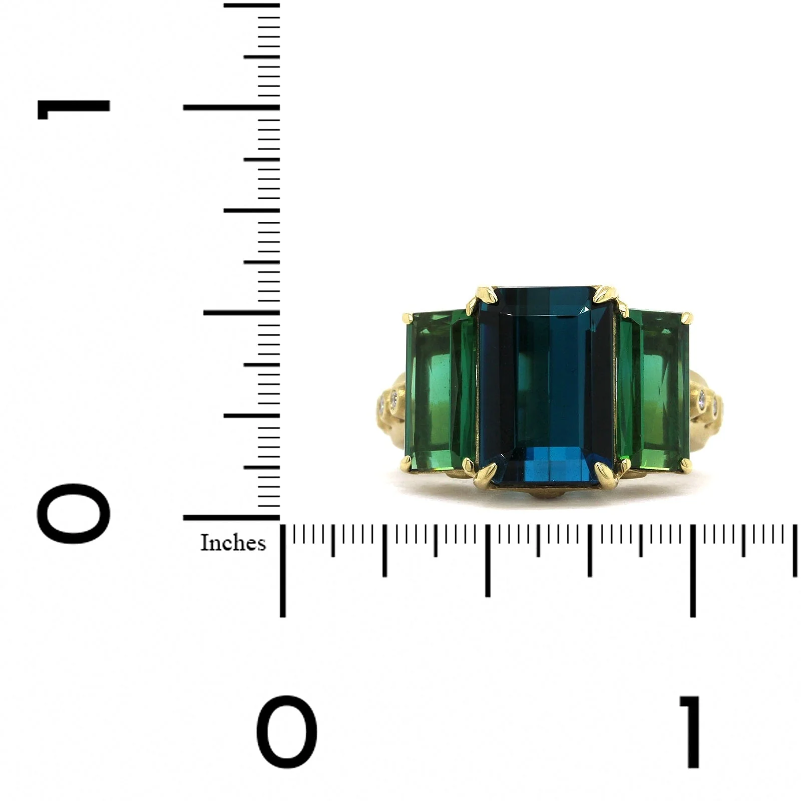 Suzy Landa 18K Yellow Gold Emerald Cut Tourmaline 3 Stone Ring - Image 3