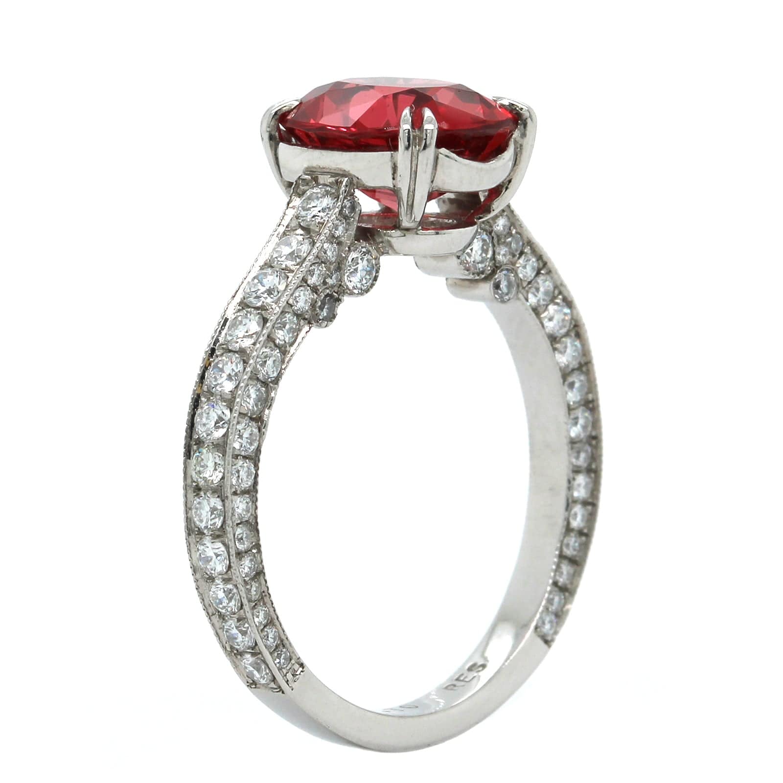 Platinum Cushion Cut Red Spinel Diamond Ring - Image 2
