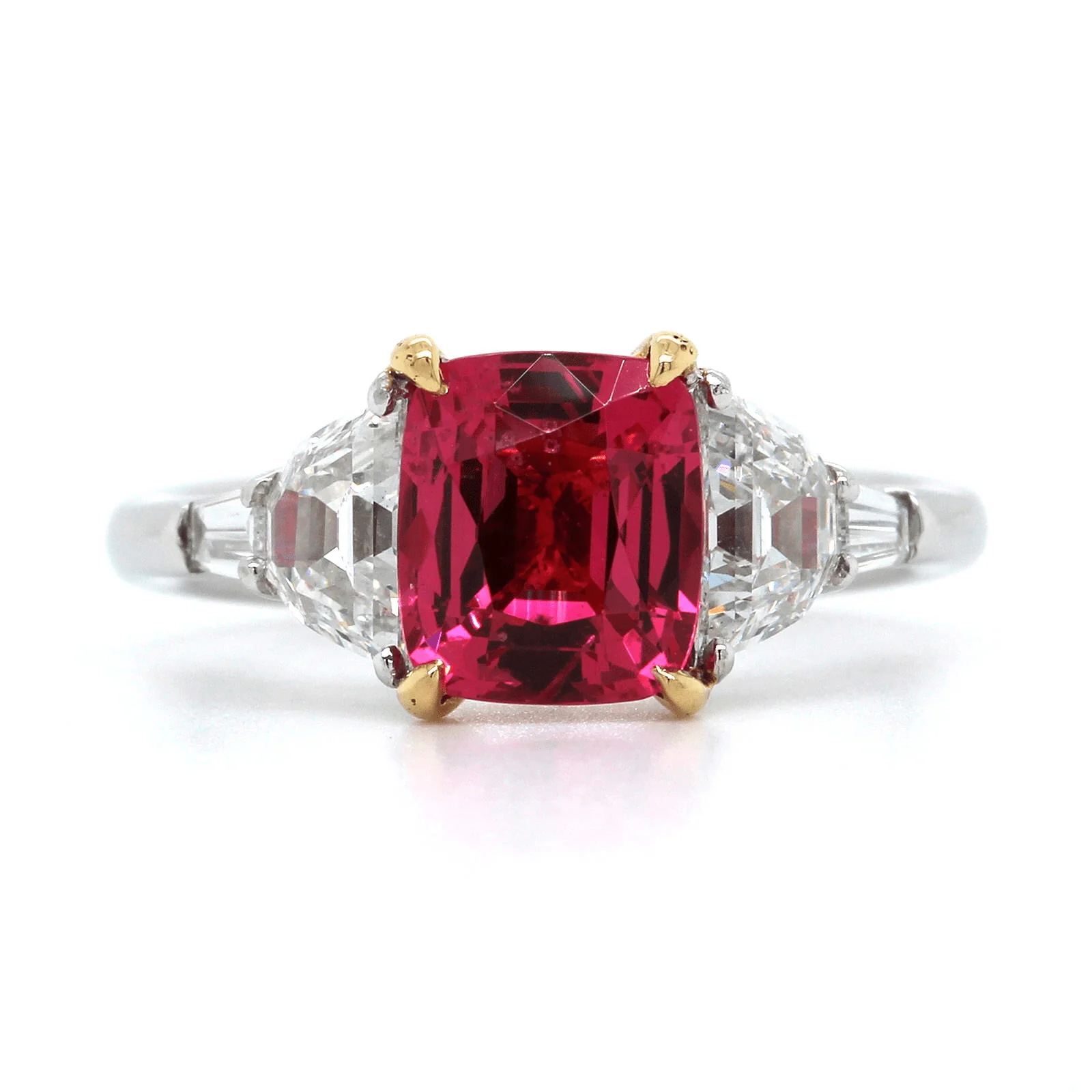 Platinum Cushion Cut Red Spinel Diamond Ring