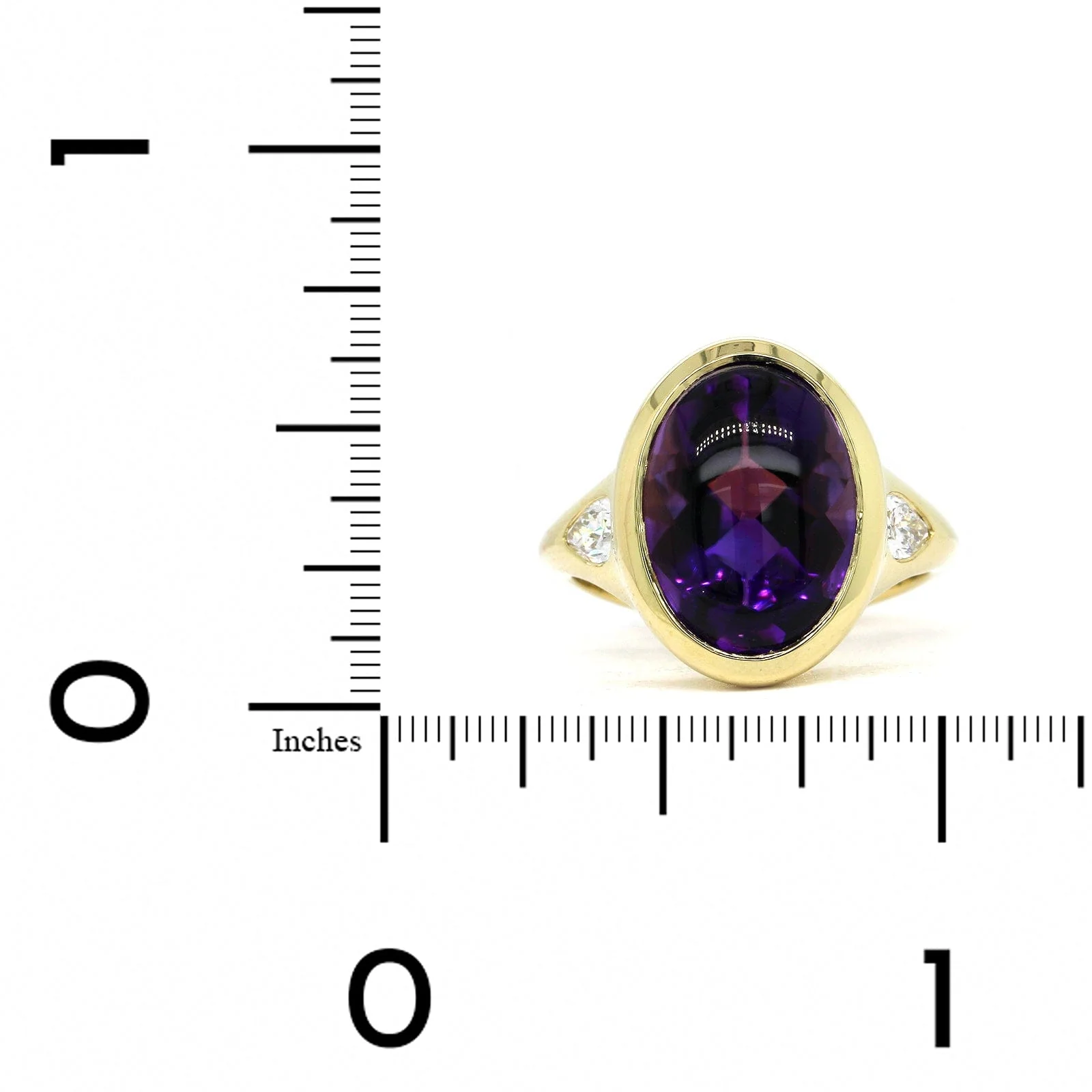 18K Yellow Gold Oval Cabochon Amethyst 3 Stone Ring - Image 3