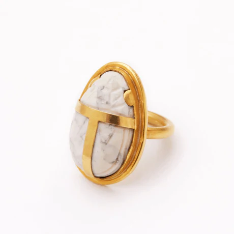 Christina Alexiou 14K Yellow Gold Scarab Howlite Ring - Image 2