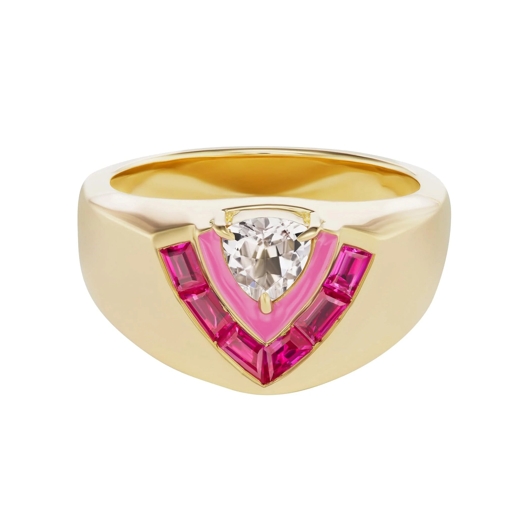 Emily P. Wheeler 18K Yellow Gold Tiered Pink Sapphire and Morganite Signet Ring