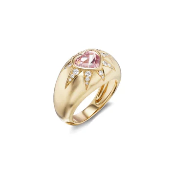 Sorellina 18K Yellow Gold Sunburst Heart Shape Morganite Ring - Image 2