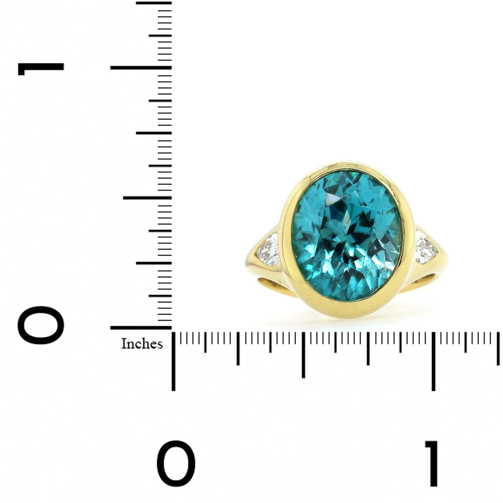 18K Yellow Gold Blue Zircon Diamond 3 Stone Ring - Image 3