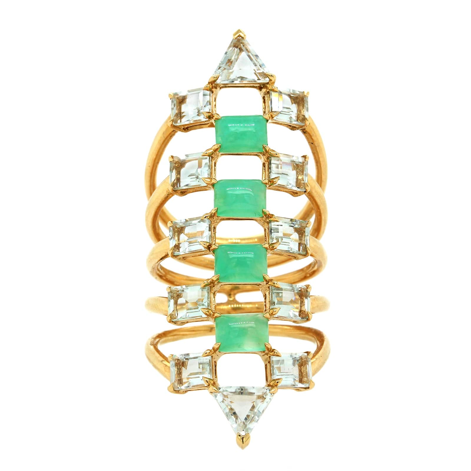 Etho Maria 18K Yellow Gold Chrysoprase and Prasiolite Elongated Ring