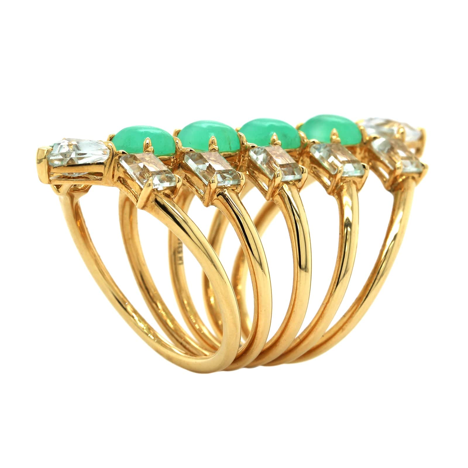 Etho Maria 18K Yellow Gold Chrysoprase and Prasiolite Elongated Ring - Image 2