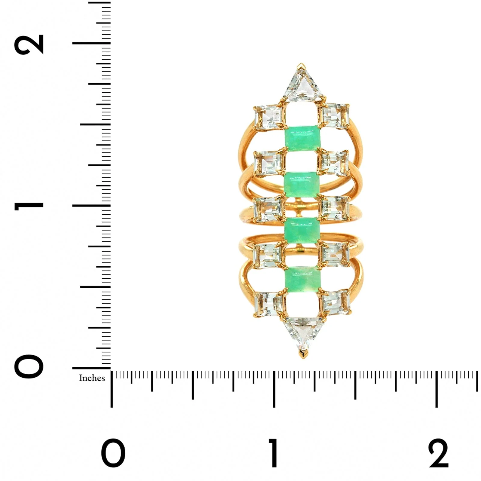Etho Maria 18K Yellow Gold Chrysoprase and Prasiolite Elongated Ring - Image 3