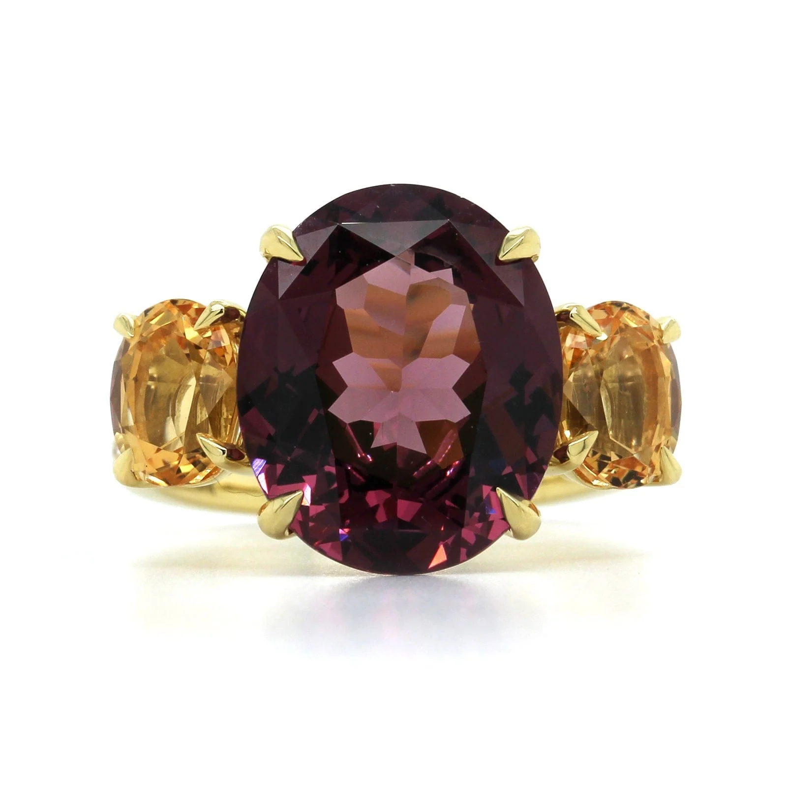 18K Yellow Gold Spinel and Topaz 3 Stone Ring - Image 4