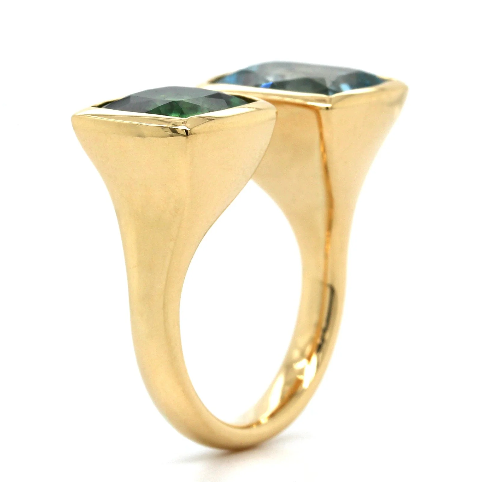 18K Yellow Gold Tourmaline and Aquamarine Open Ring - Image 3