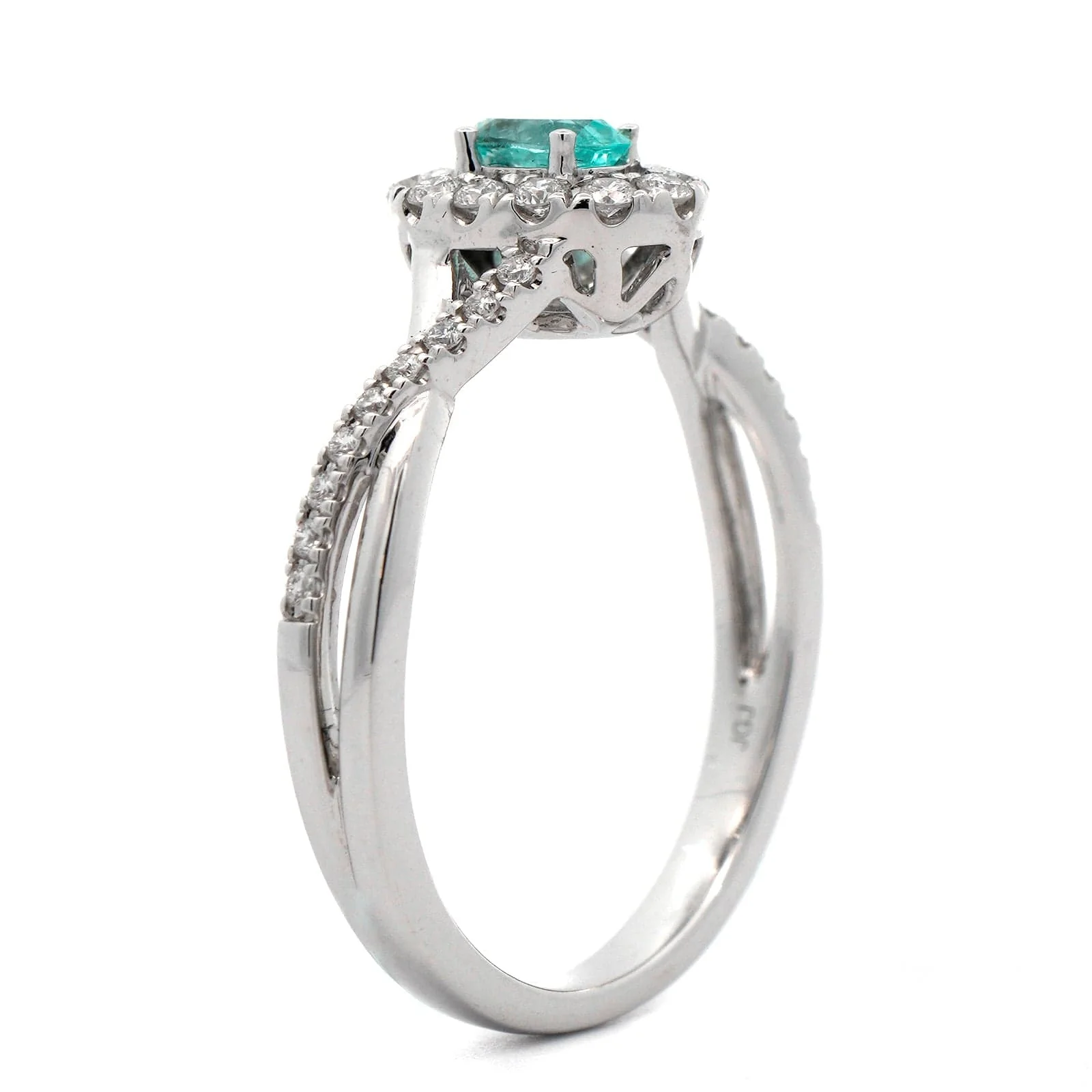 14K White Gold Paraiba and Diamond Halo Ring - Image 2
