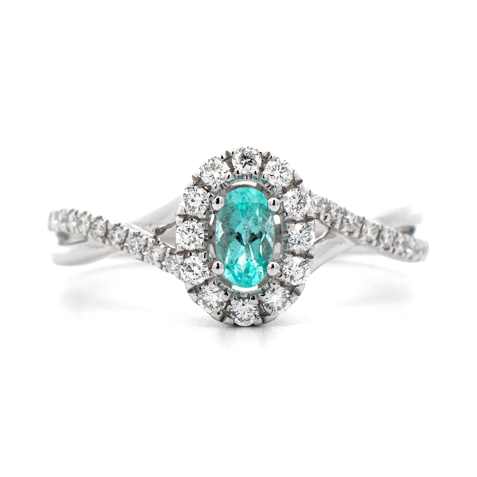 14K White Gold Paraiba and Diamond Halo Ring - Image 4
