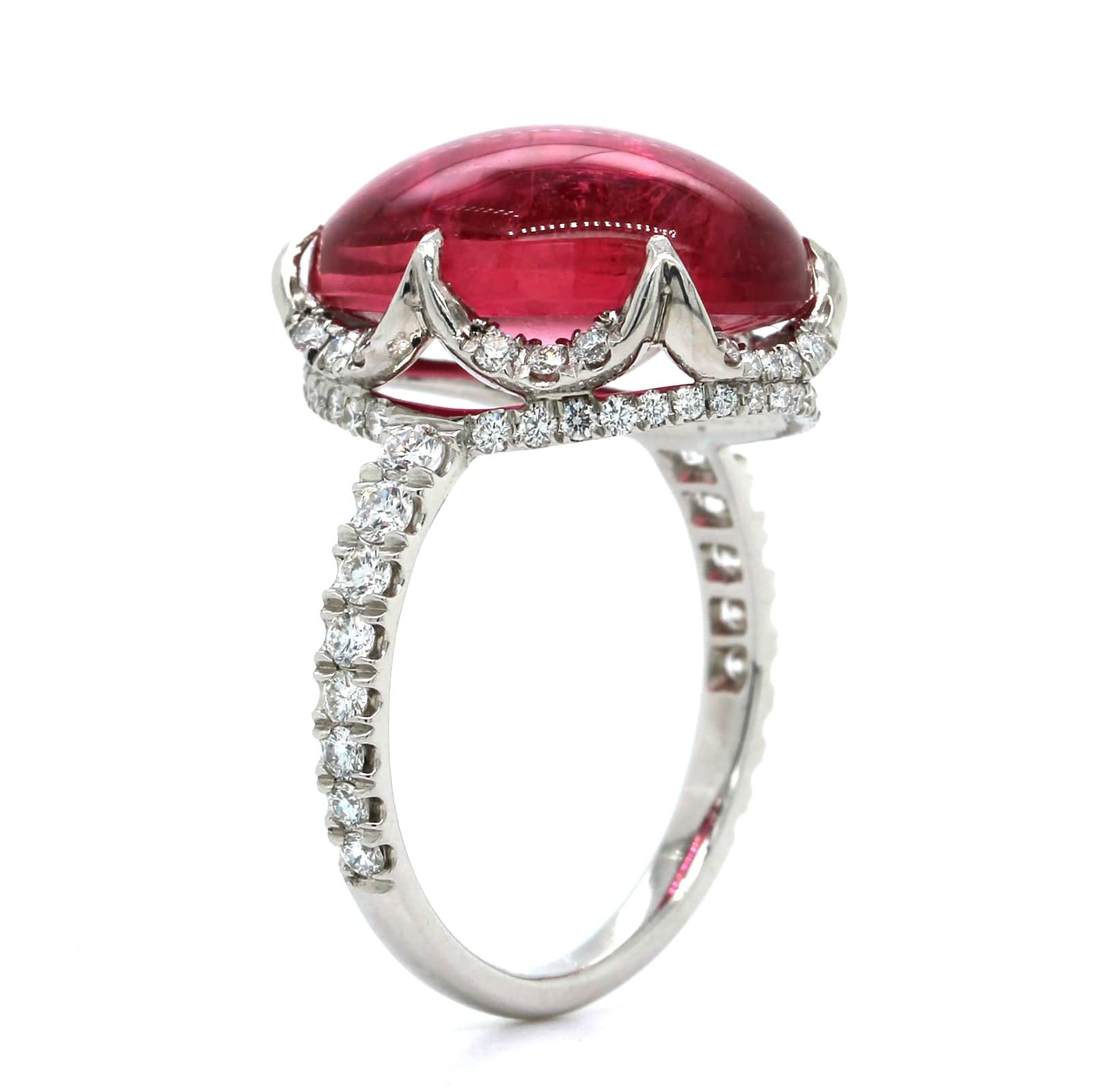 Platinum Oval Cabochon Pink Tourmaline Diamond Ring - Image 2