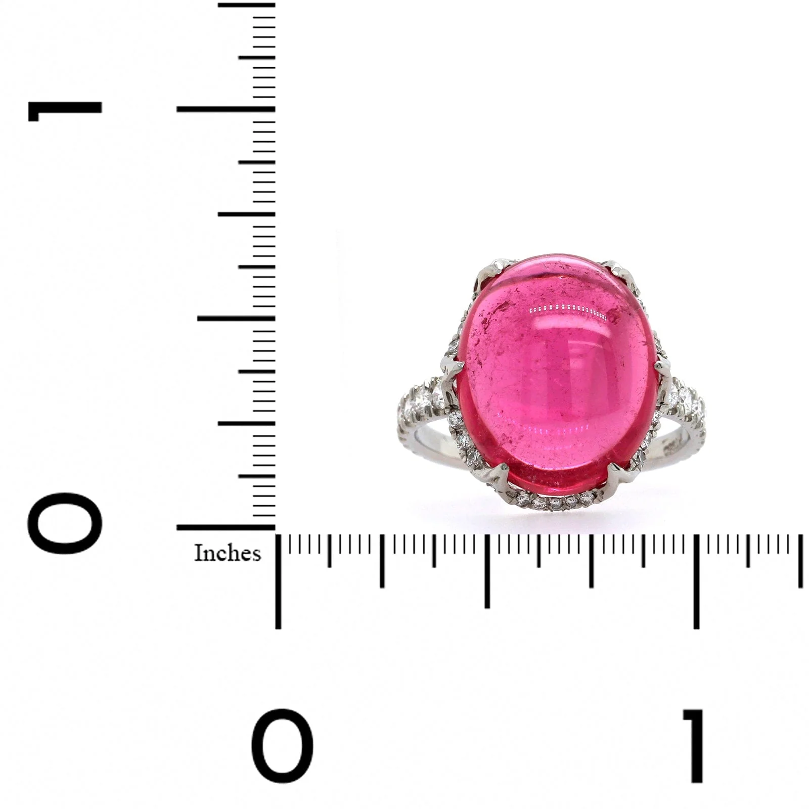 Platinum Oval Cabochon Pink Tourmaline Diamond Ring - Image 3