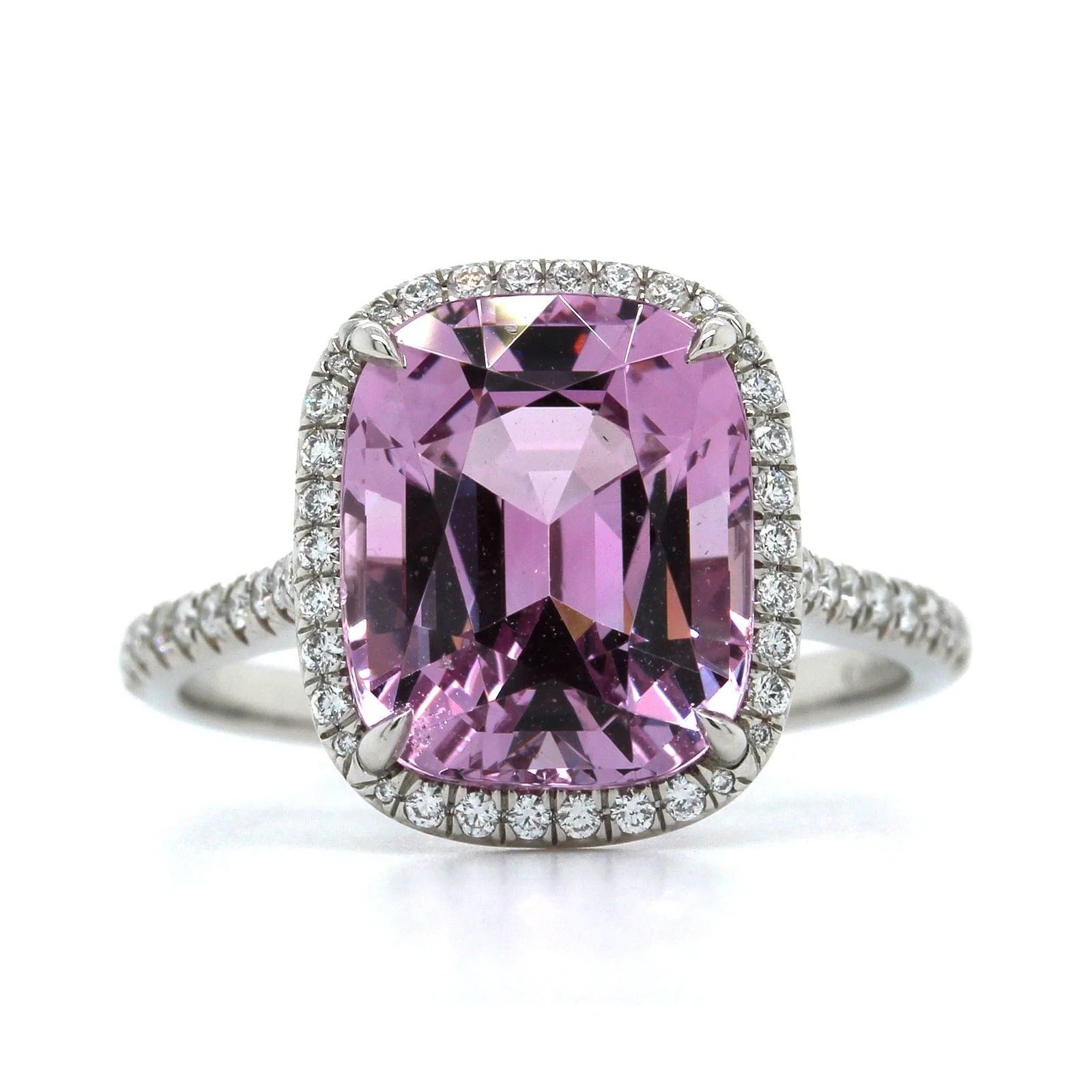 Platinum Pink Spinel Diamond Halo Ring - Image 4