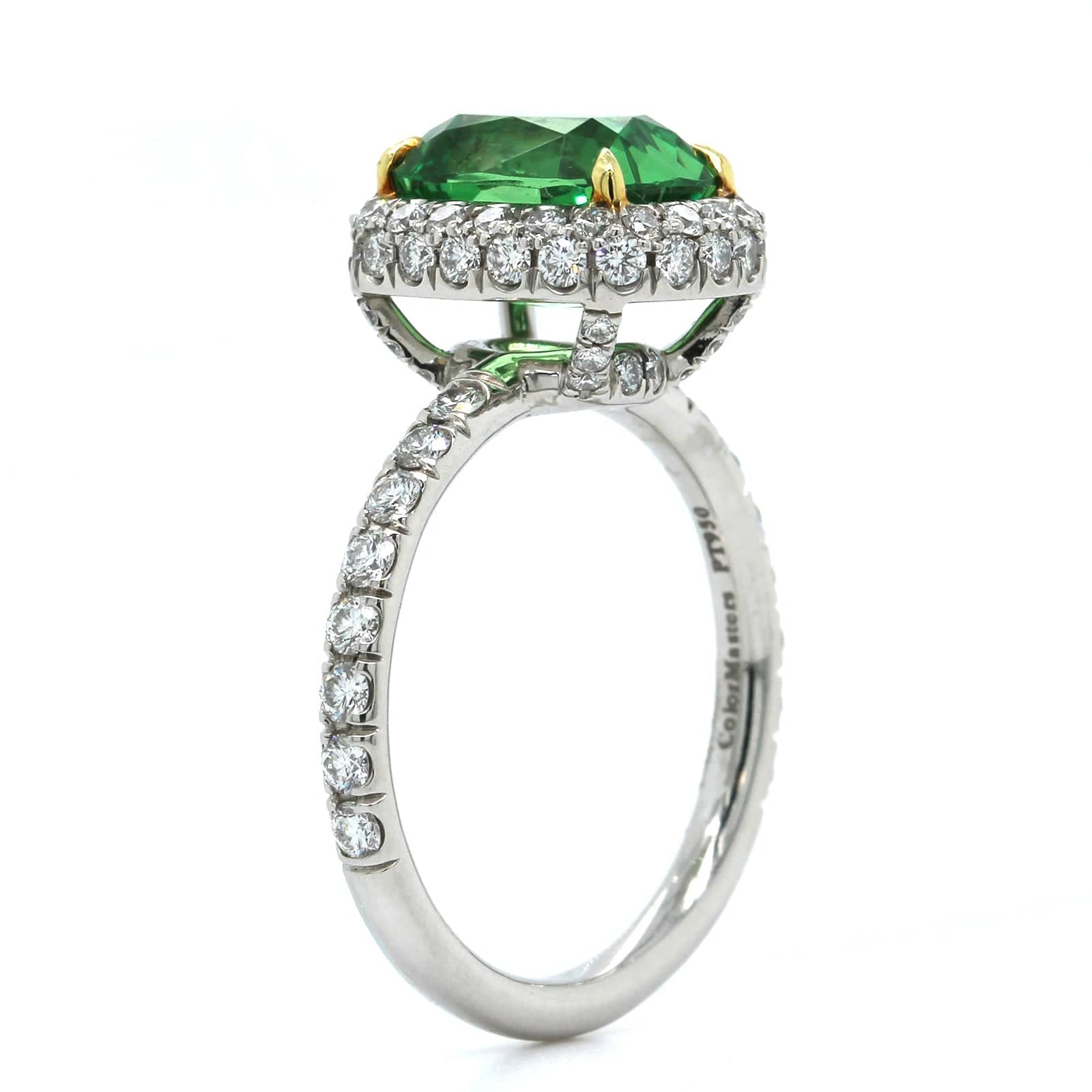 Platinum Tsavorite Garnet Diamond Halo Ring - Image 2