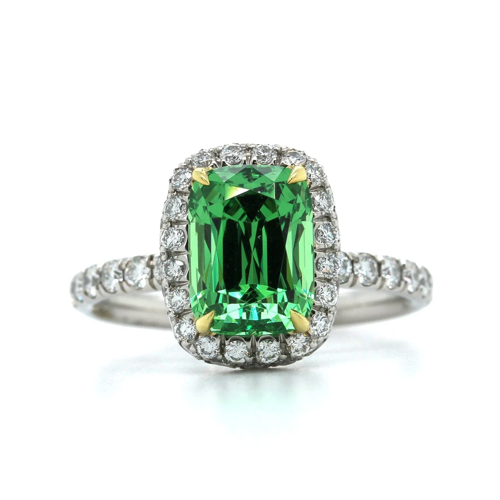 Platinum Tsavorite Garnet Diamond Halo Ring - Image 4