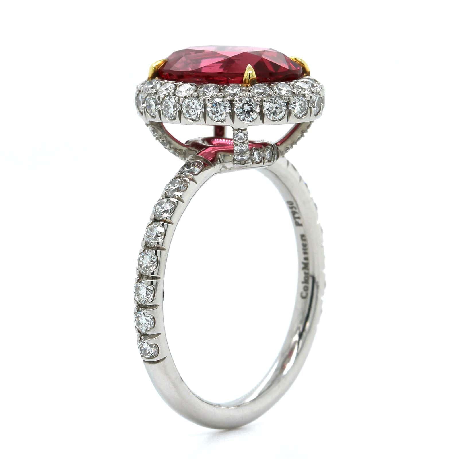 Platinum Red Spinel Diamond Halo Ring - Image 2