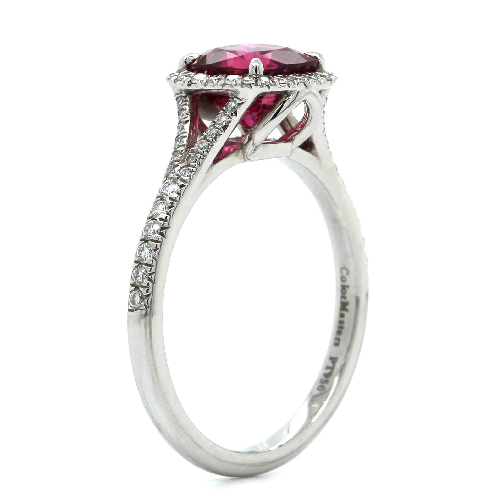 Platinum Rubellite Diamond Halo Ring - Image 2
