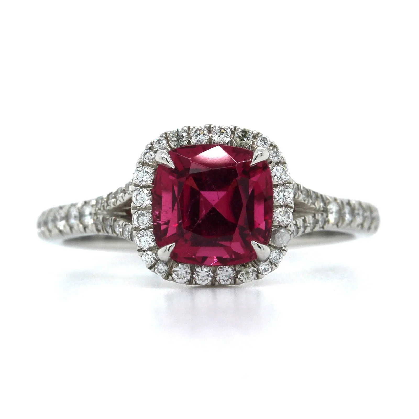 Platinum Rubellite Diamond Halo Ring - Image 4
