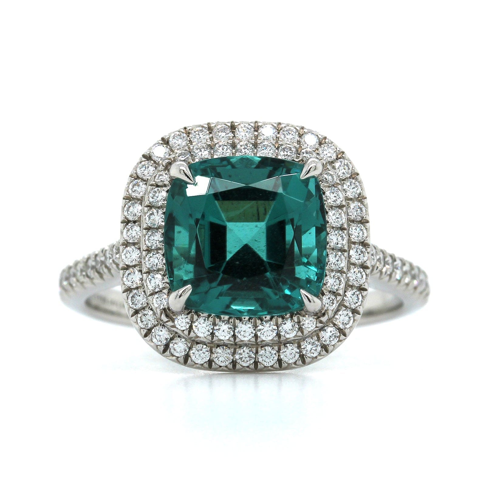Platinum Tourmaline Double Diamond Halo Ring - Image 4