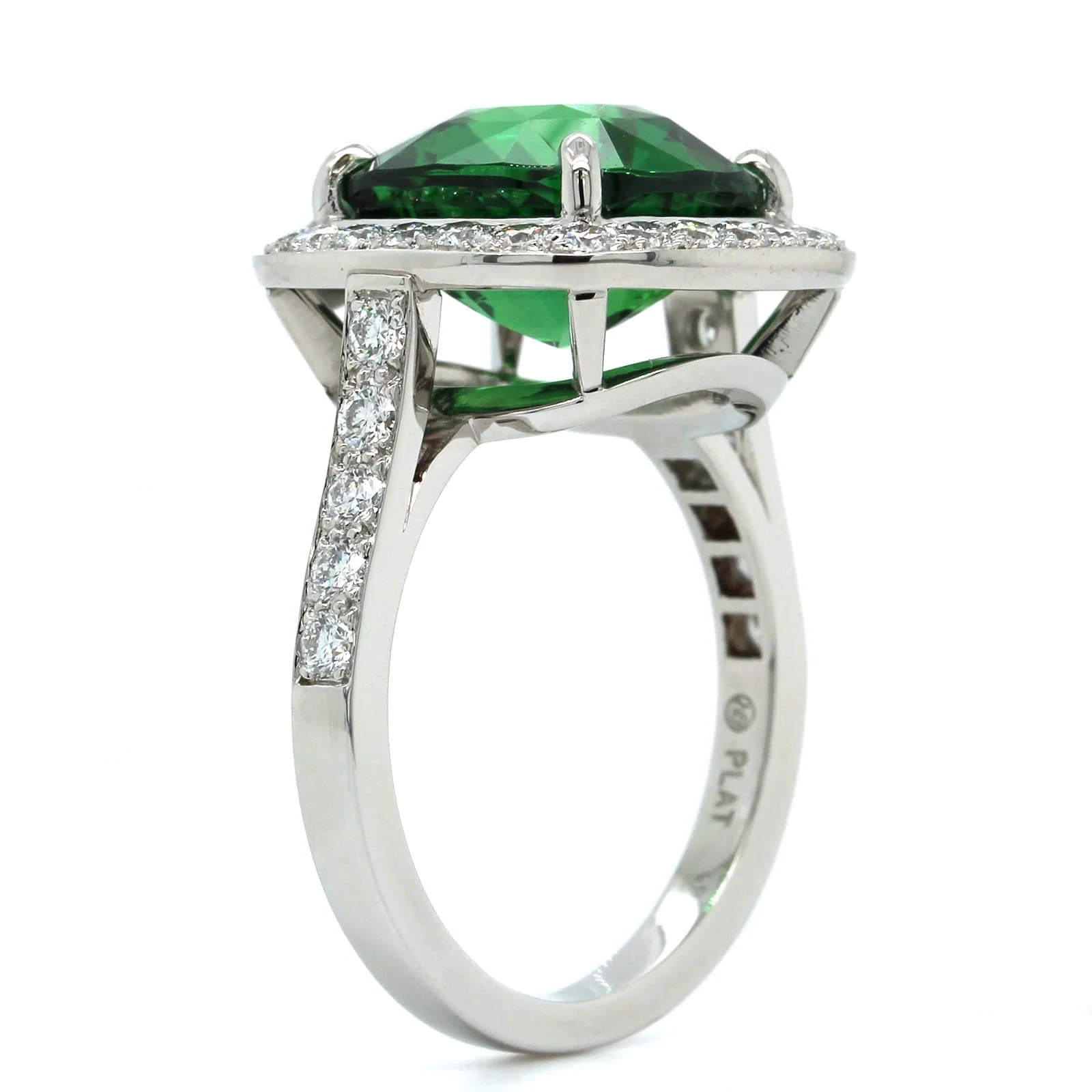 Oscar Heyman Platinum Cushion Tsavorite and Diamond Halo Ring - Image 2